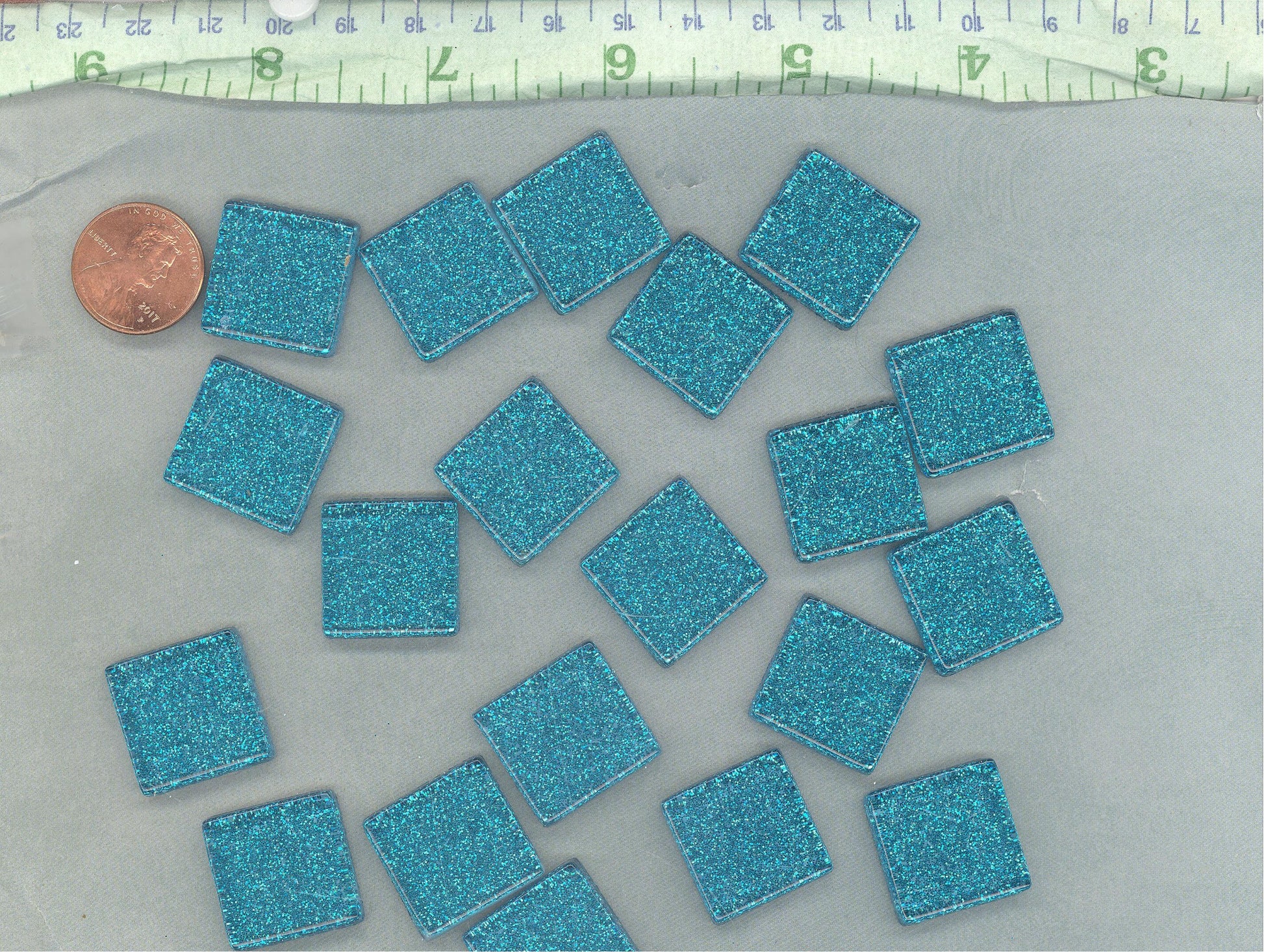 Sky Blue Glitter Tiles - 20mm Mosaic Tiles - 25 Metallic Glass Tiles in Medium Blue