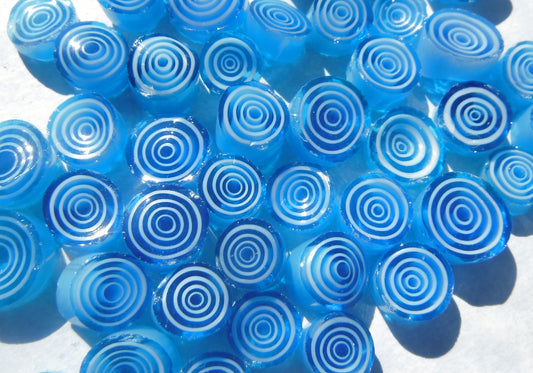 Blue with White Circles Millefiori - 25 grams - Unique Mosaic Glass Tiles