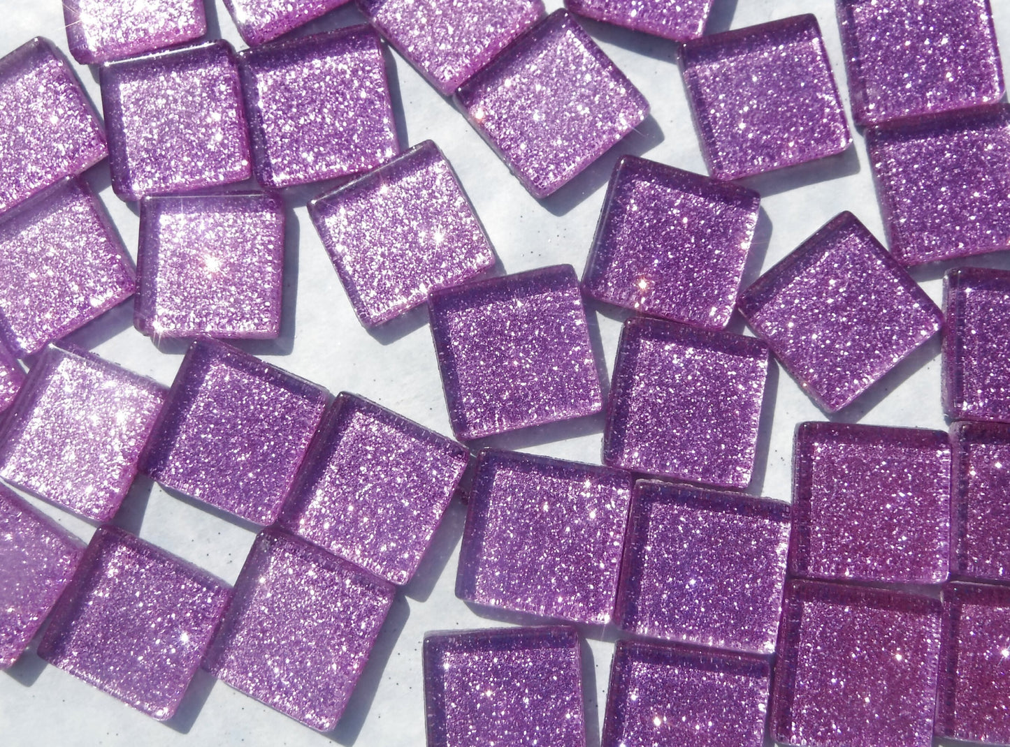 Light Purple Glitter Tiles - 20mm Mosaic Tiles - 25 Metallic Glass Tiles in Lavender