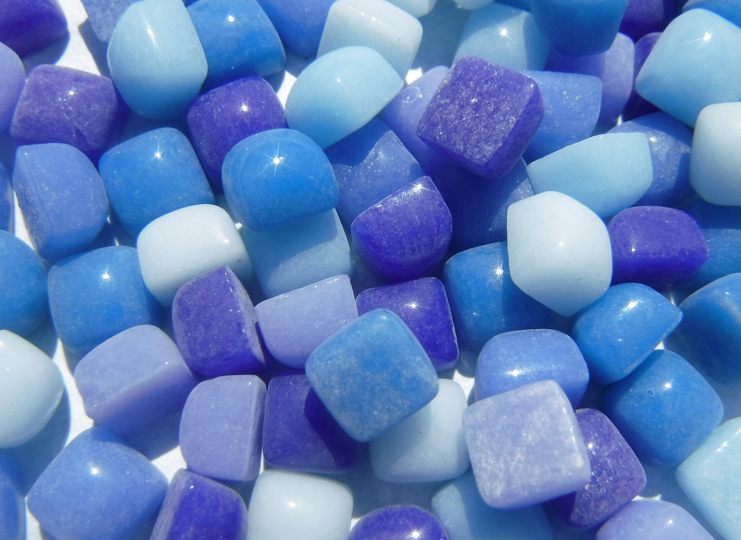 Out of the Blue Mix TINY Glass Tiles - 6mm Mini Mosaic Tiles - 100 Square with Domed Top - Use for Mosaic Jewelry Crystal