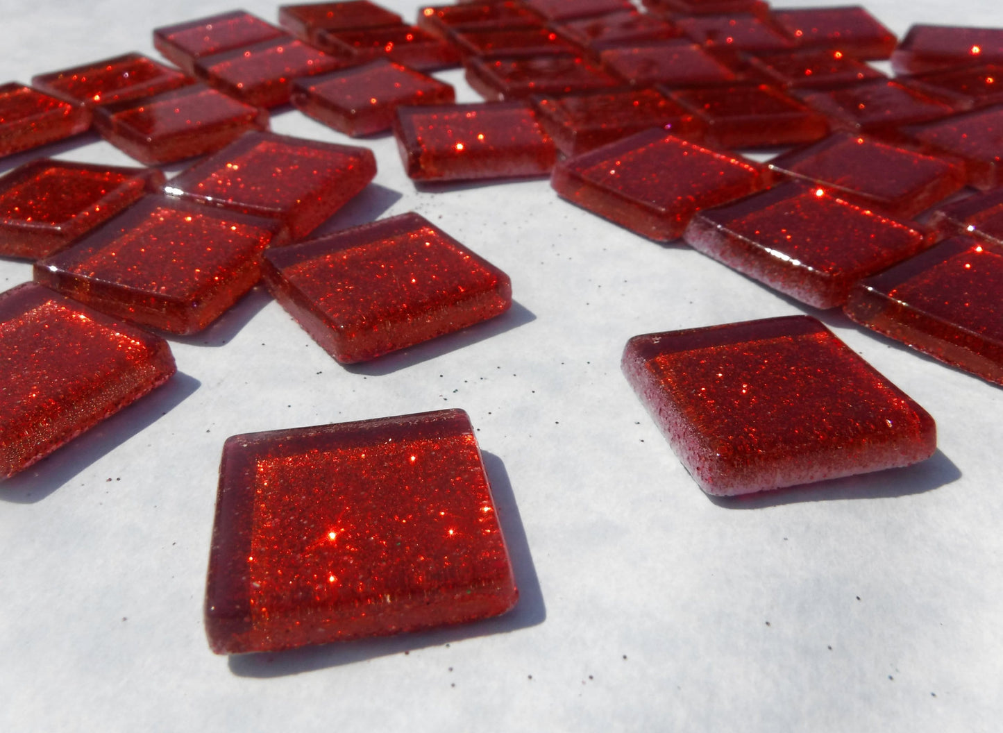 Red Glitter Tiles - 20mm - 25 Mosaic Glass Tiles