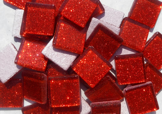 Red Glitter Tiles - 20mm - 25 Mosaic Glass Tiles