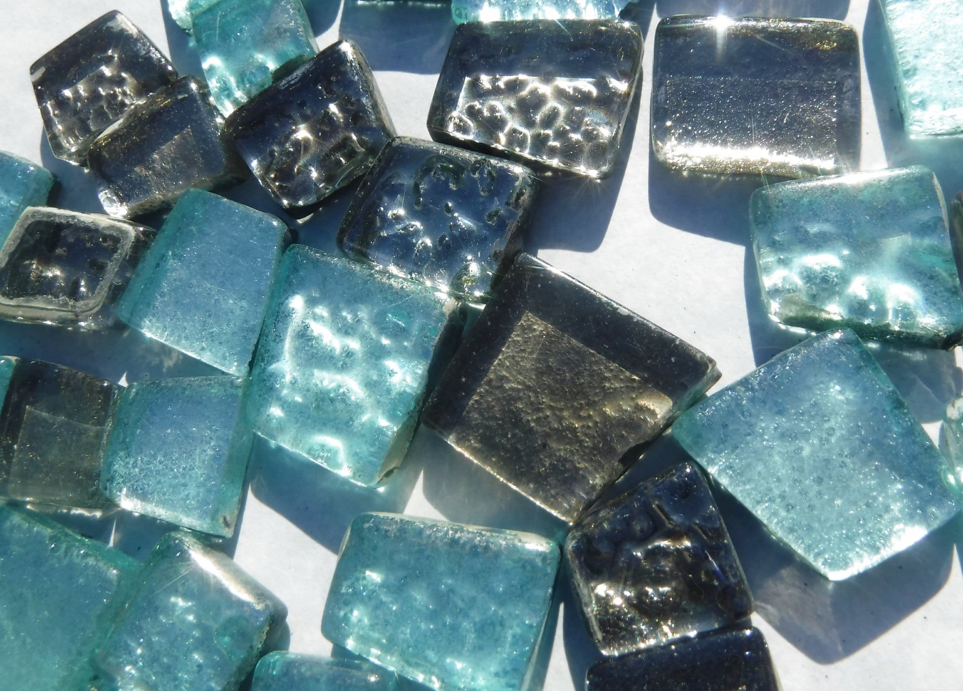 Teal and Silver Glass Tiles - Metallic Foil - Assorted Shapes - 50 grams Mosaic Tiles - Titania Frost