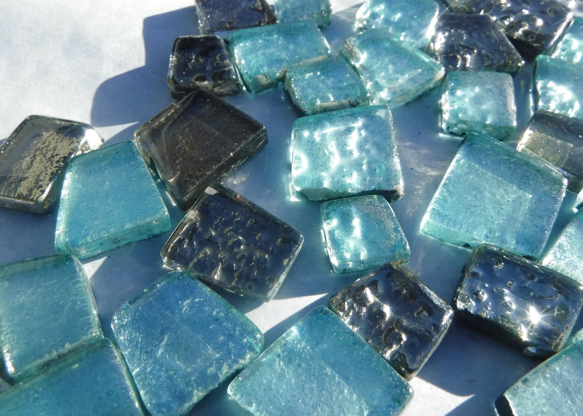 Teal and Silver Glass Tiles - Metallic Foil - Assorted Shapes - 50 grams Mosaic Tiles - Titania Frost