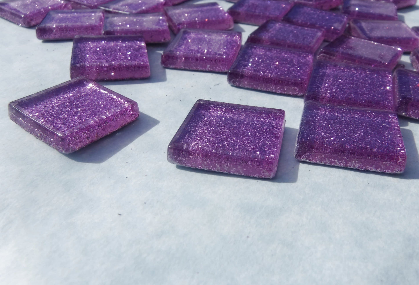 Light Purple Glitter Tiles - 20mm Mosaic Tiles - 25 Metallic Glass Tiles in Lavender