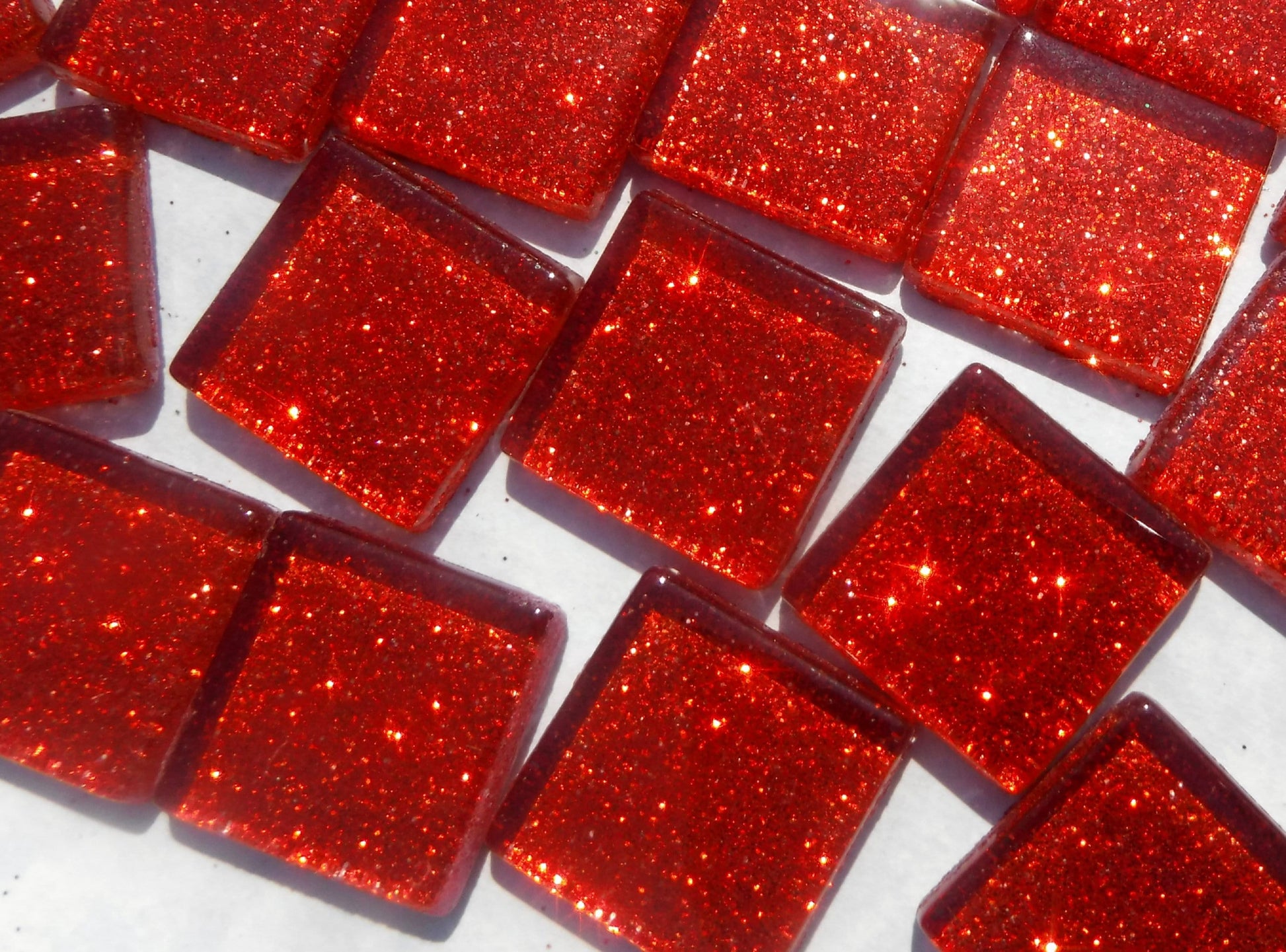 Red Glitter Tiles - 20mm - 25 Mosaic Glass Tiles
