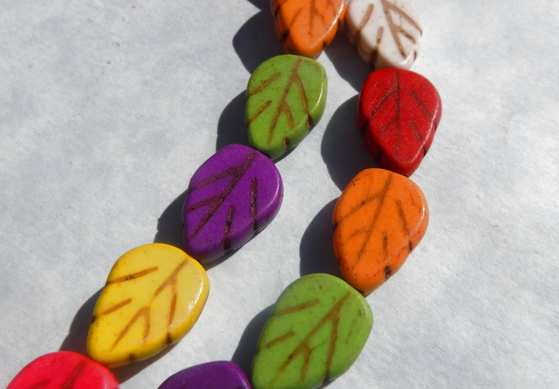 Colorful Leaf Stone Beads - 9mmx 13mm - Choose Half Strand or Full Strand - Use for Mosaics