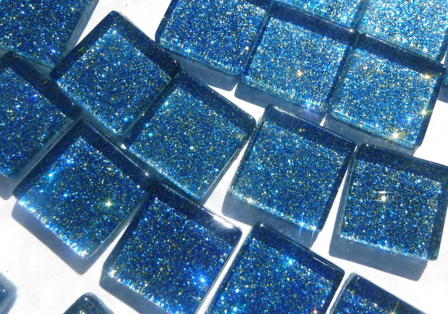 Blue and Gold Glitter Tiles - 20mm Mosaic Tiles - 25 Metallic Glass Tiles