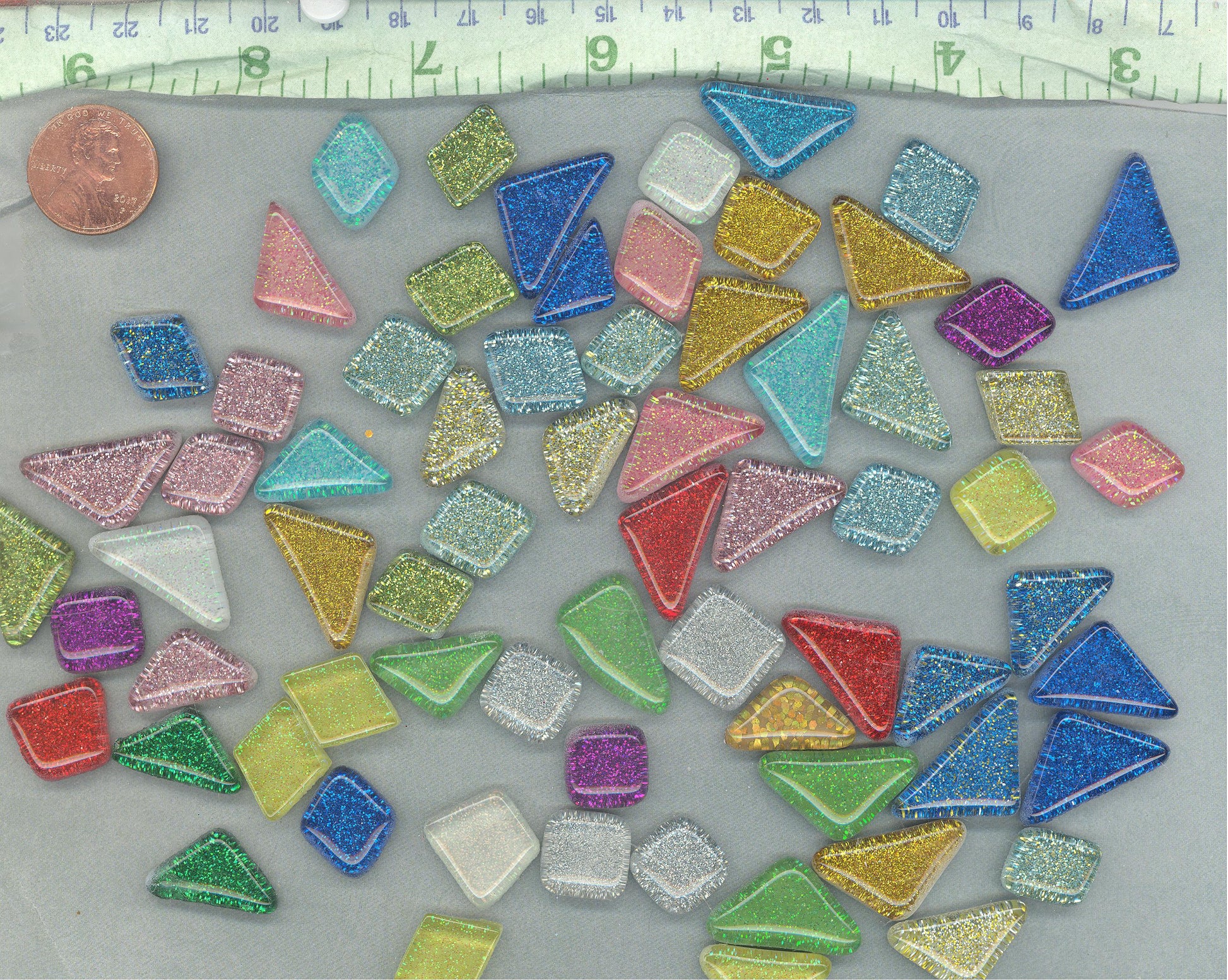 Glitter Puzzle Tiles - Assorted Shapes and Colors - Mosaic Tiles Glass - 100g- Random Geometric Shapes