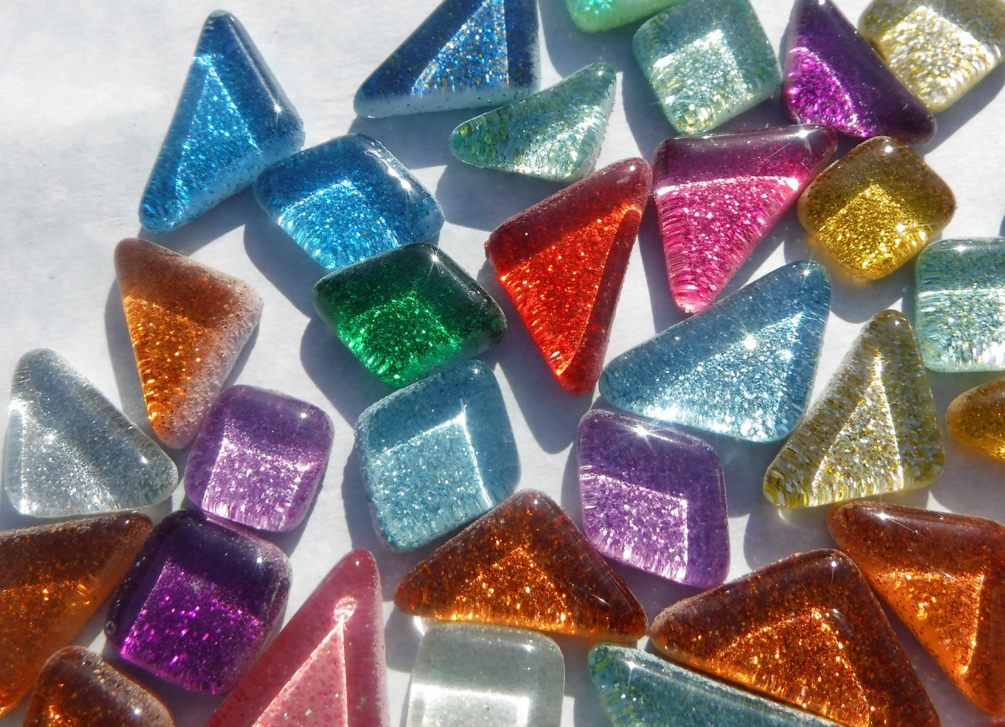 Glitter Puzzle Tiles - Assorted Shapes and Colors - Mosaic Tiles Glass - 100g- Random Geometric Shapes