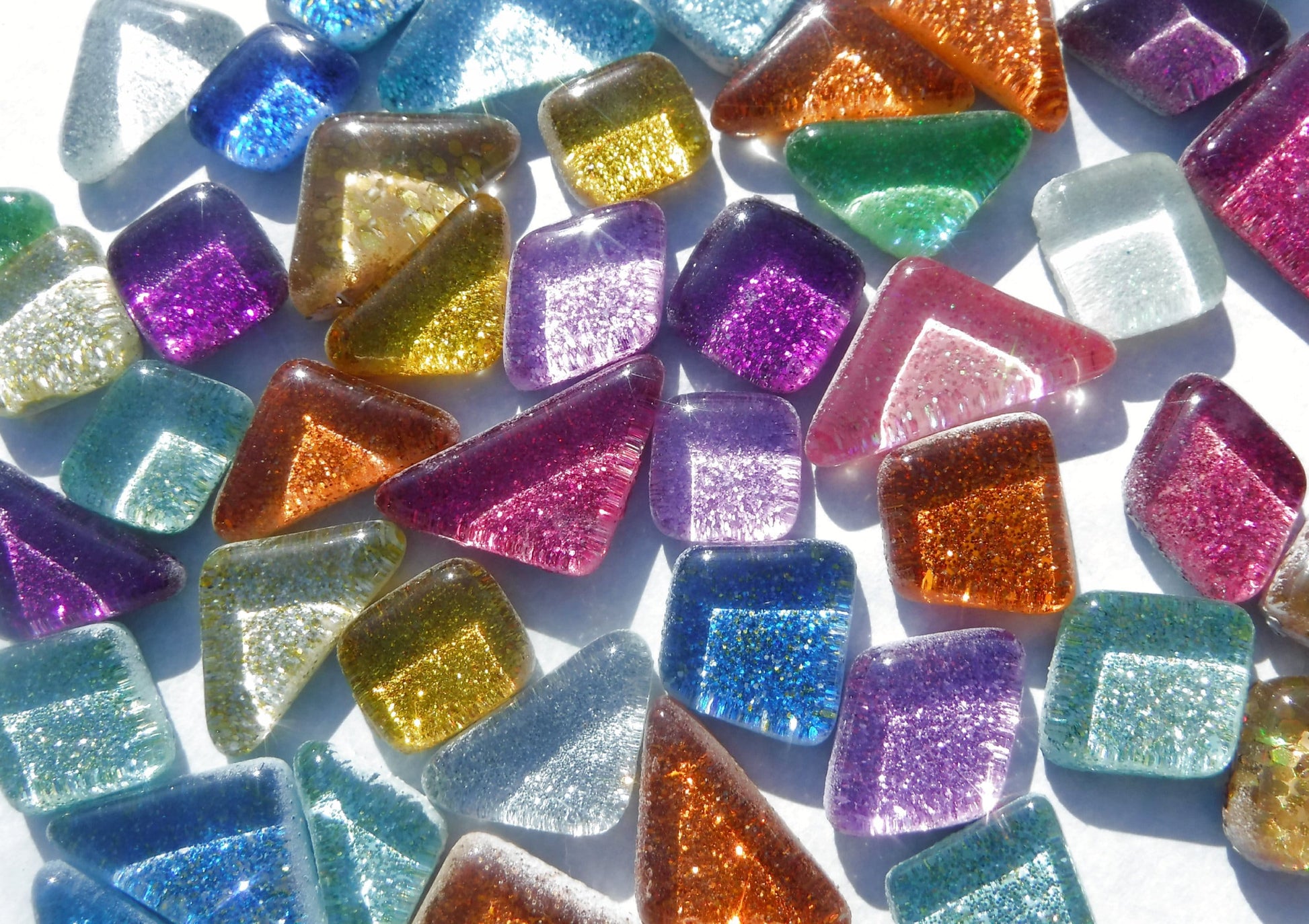 Glitter Puzzle Tiles - Assorted Shapes and Colors - Mosaic Tiles Glass - 100g- Random Geometric Shapes