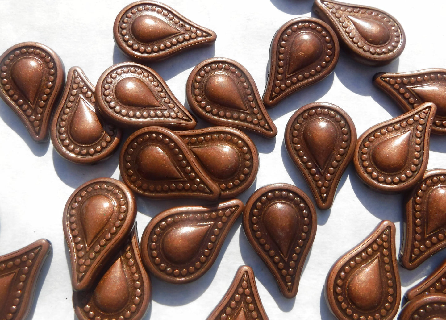 Large Metallic Tear Drop Beads - Dark Copper-Toned 25mm Detailed Beads