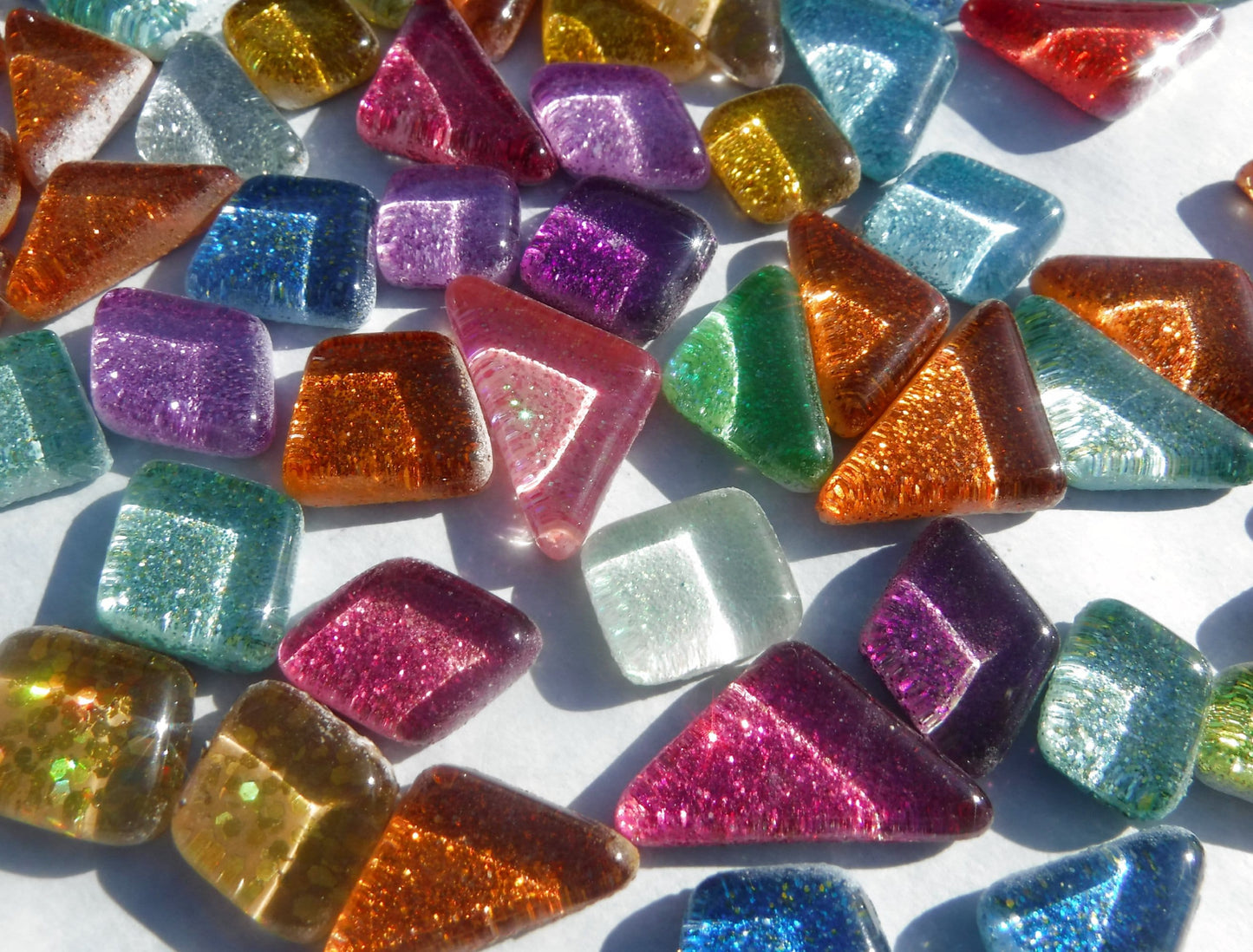 Glitter Puzzle Tiles - Assorted Shapes and Colors - Mosaic Tiles Glass - 100g- Random Geometric Shapes