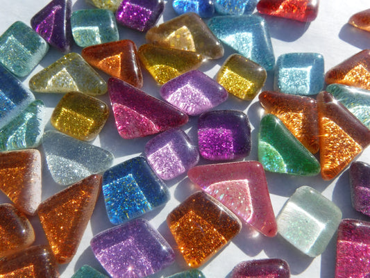 Glitter Puzzle Tiles - Assorted Shapes and Colors - Mosaic Tiles Glass - 100g- Random Geometric Shapes