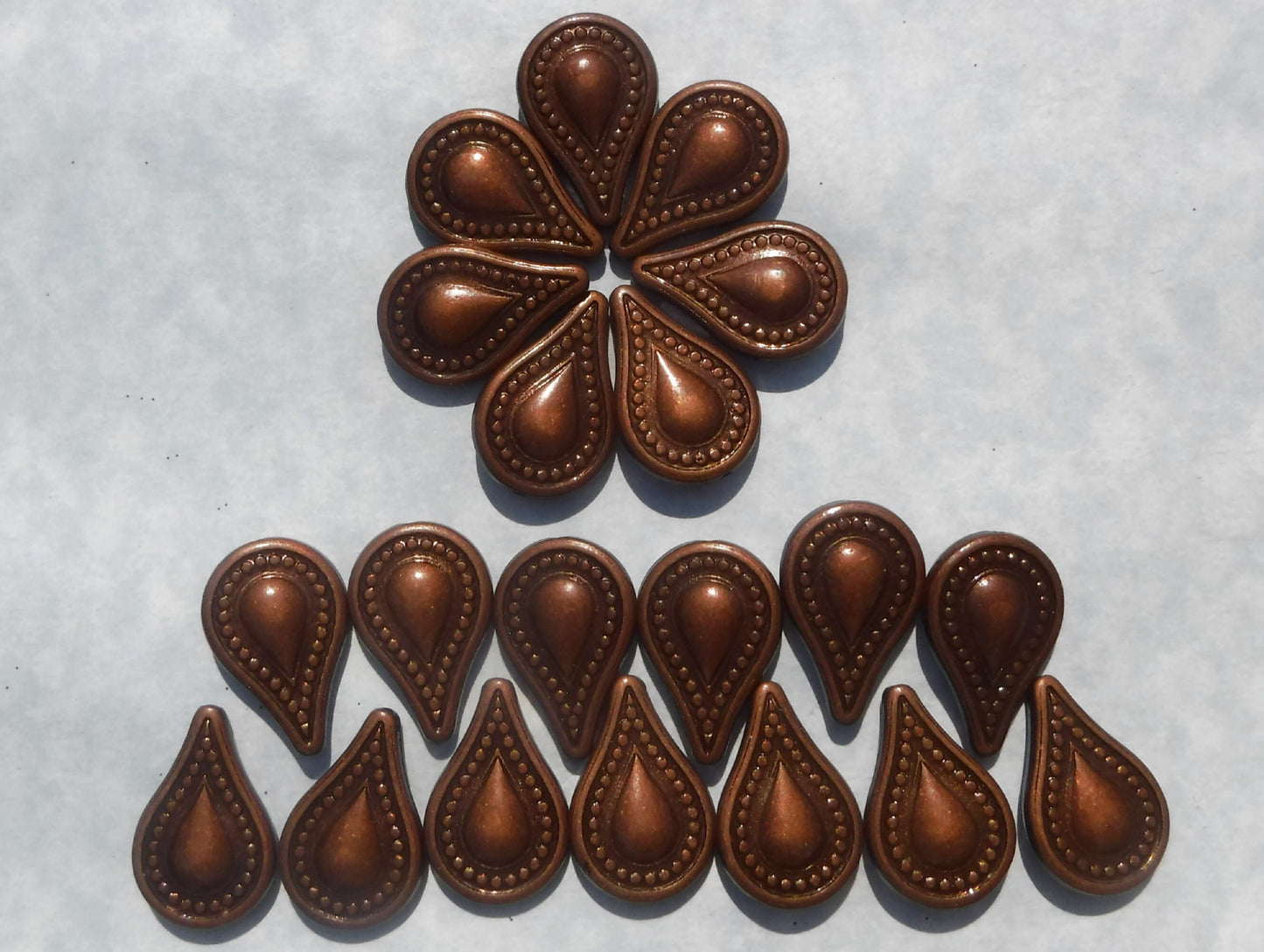 Large Metallic Tear Drop Beads - Dark Copper-Toned 25mm Detailed Beads