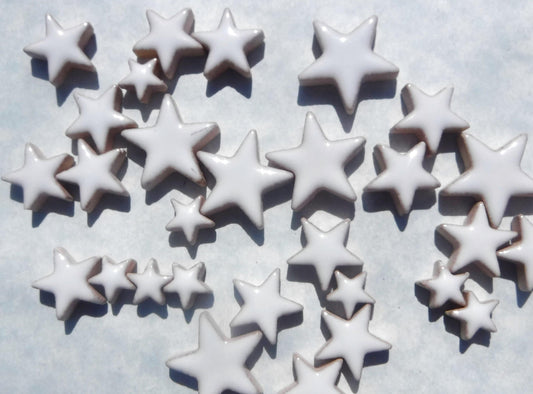 White Stars Mosaic Tiles - 50g Ceramic in Mix of 3 Sizes - 20mm, 15mm, 10mm