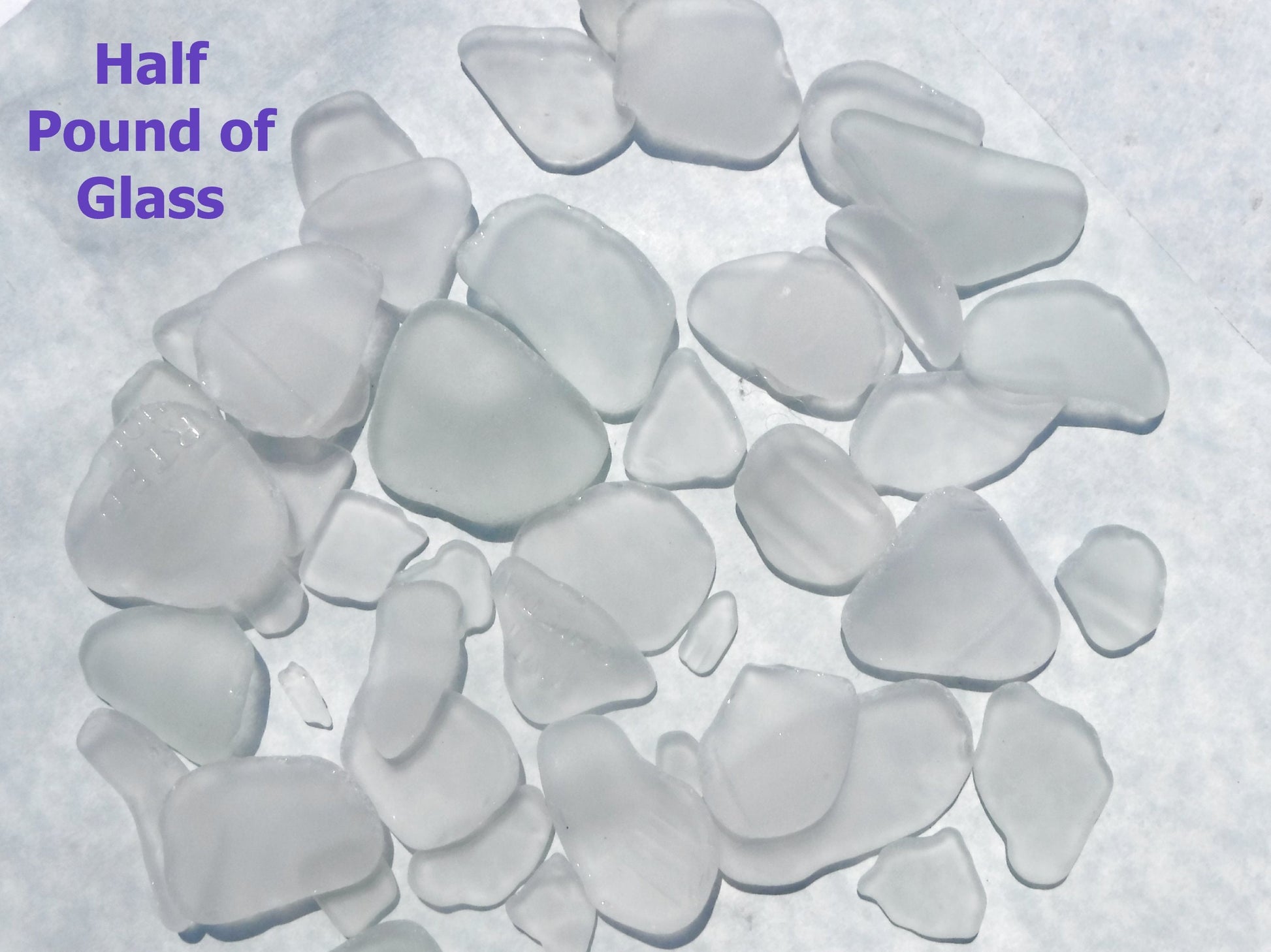 Tumbled Glass Clear Frosted - Half pound - Mosaic Tiles Vase Fillers Craft Supplies Cottage Decor Wedding Favors