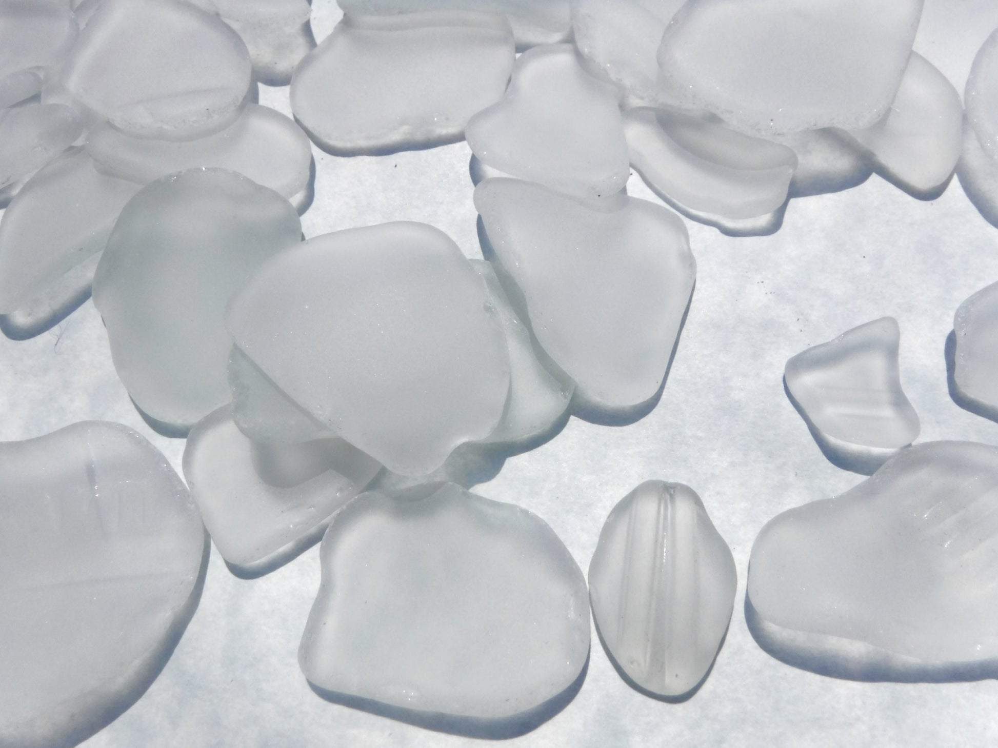 Tumbled Glass Clear Frosted - Half pound - Mosaic Tiles Vase Fillers Craft Supplies Cottage Decor Wedding Favors