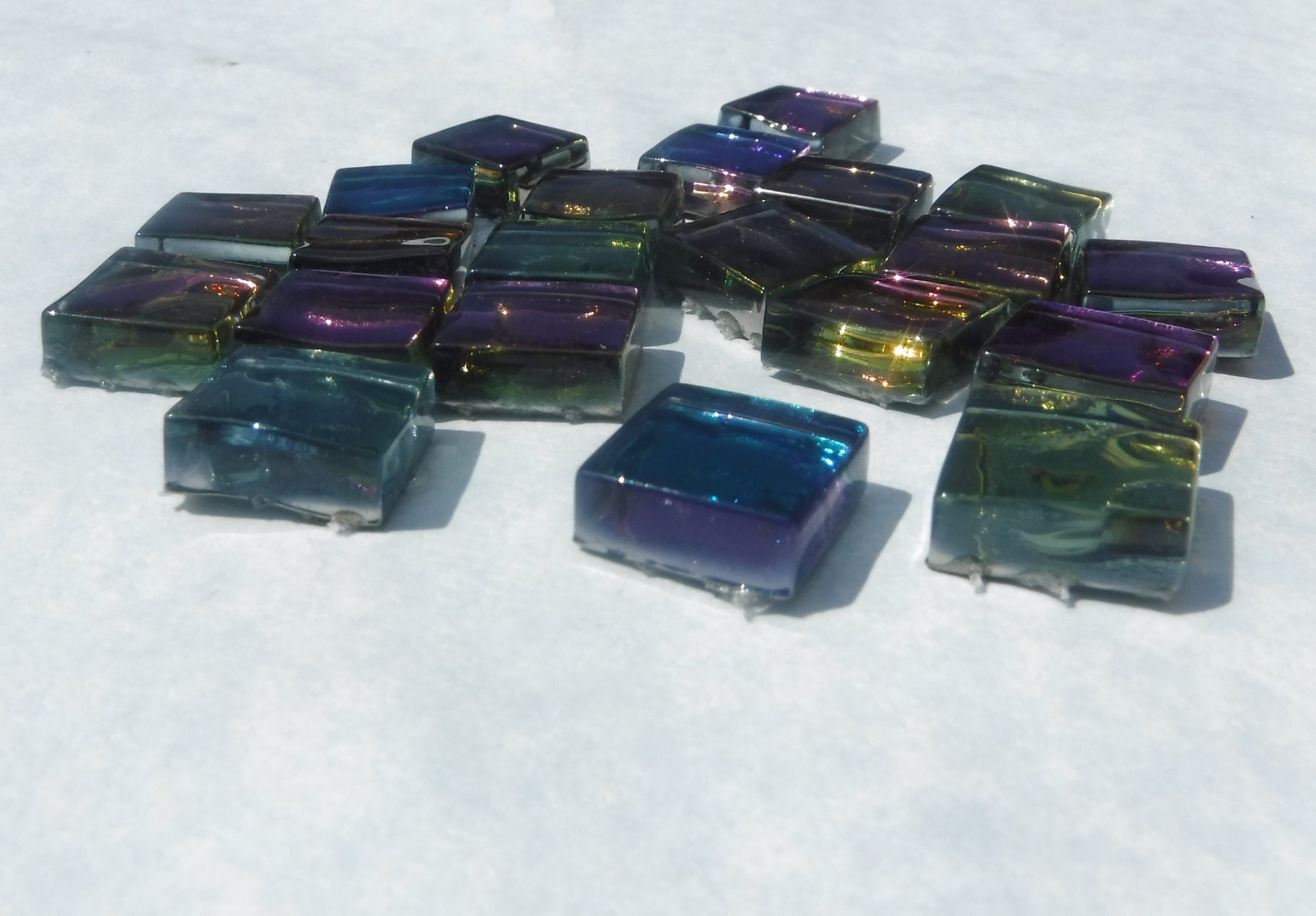 Metallic Glass Tiles - Molten Metal Look Mosaic Tiles - Half Inch Mixed Bright Colors - 25 Tiles
