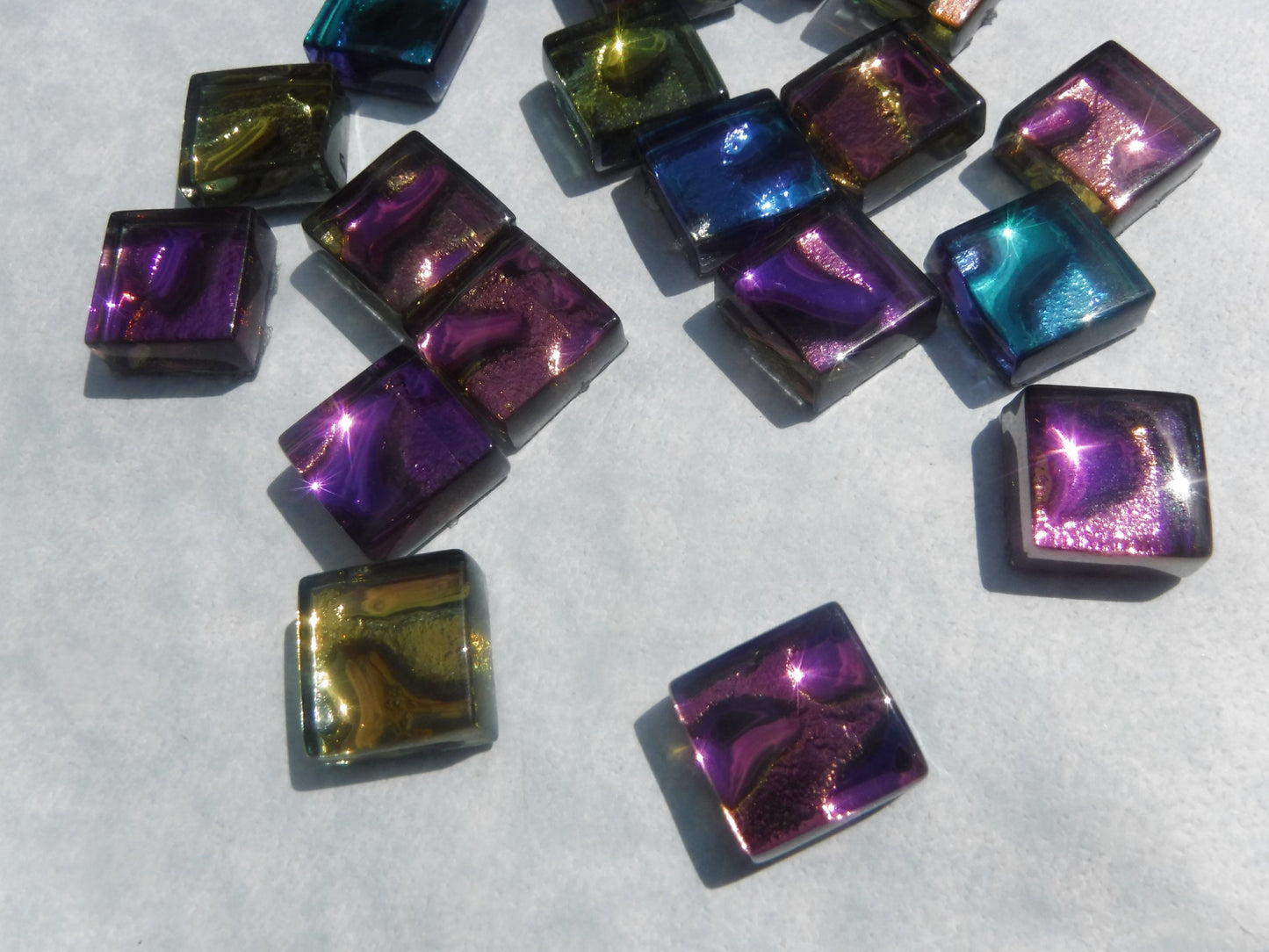 Metallic Glass Tiles - Molten Metal Look Mosaic Tiles - Half Inch Mixed Bright Colors - 25 Tiles