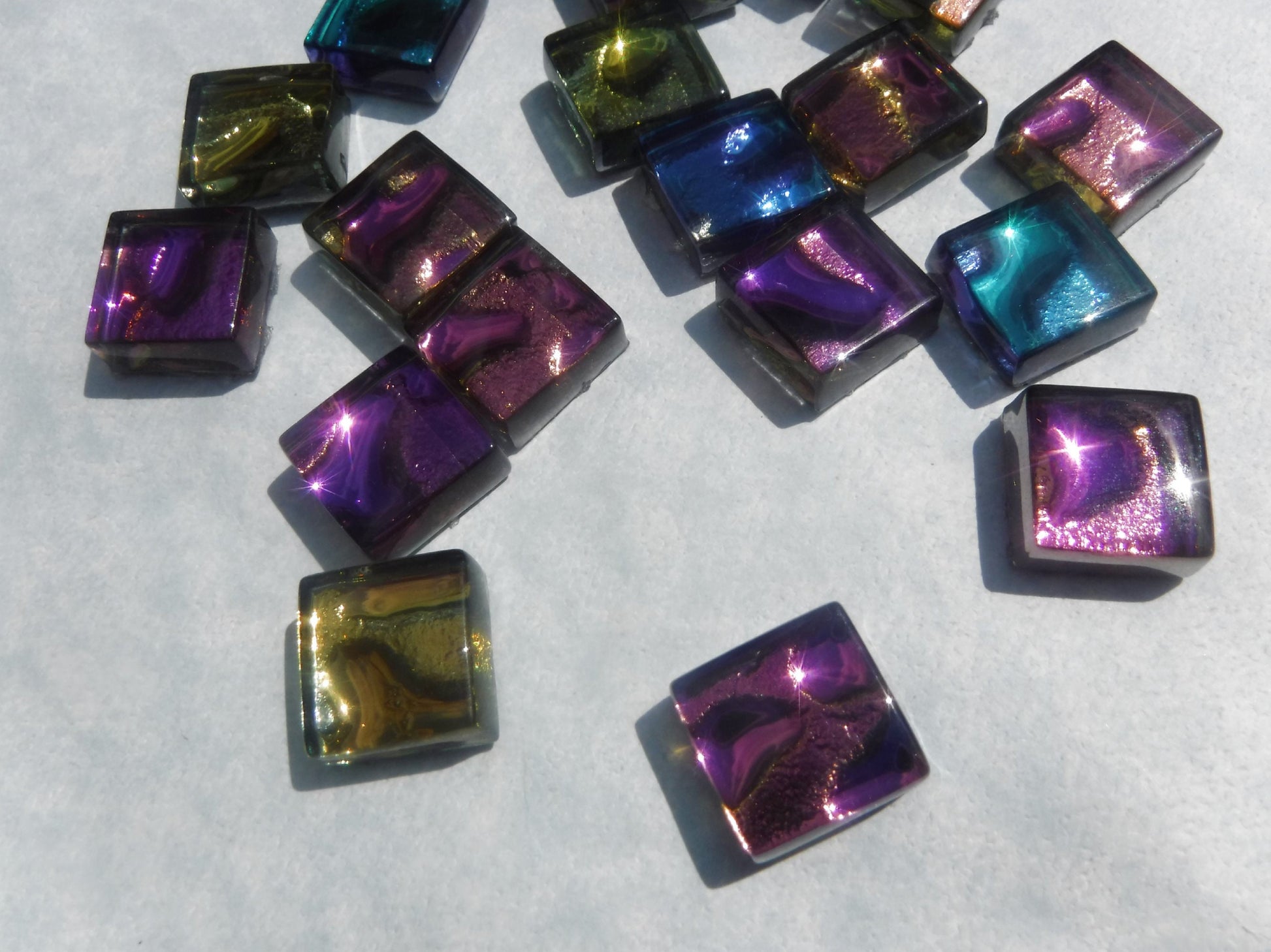 Metallic Glass Tiles - Molten Metal Look Mosaic Tiles - Half Inch Mixed Bright Colors - 25 Tiles