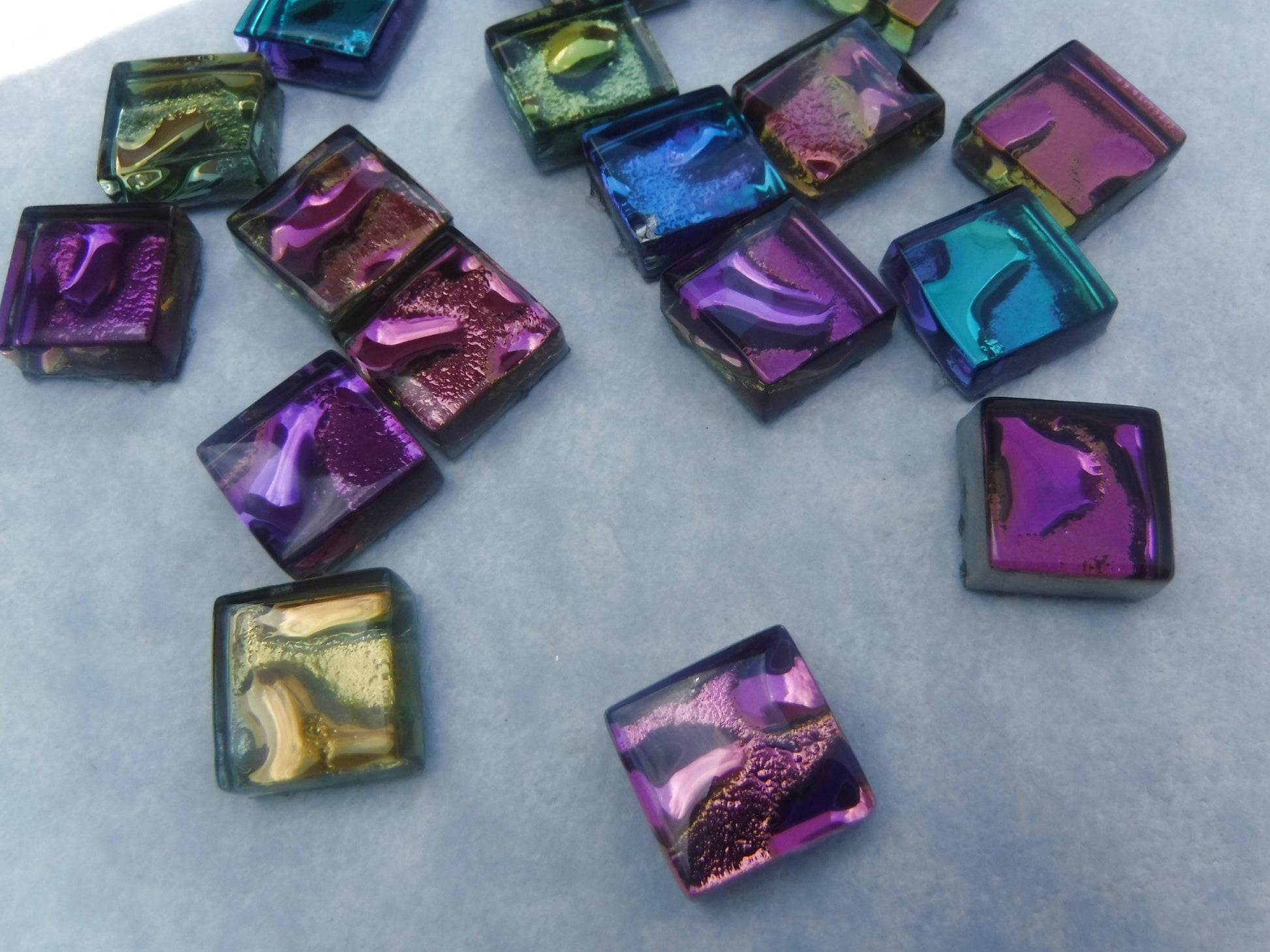 Metallic Glass Tiles - Molten Metal Look Mosaic Tiles - Half Inch Mixed Bright Colors - 25 Tiles