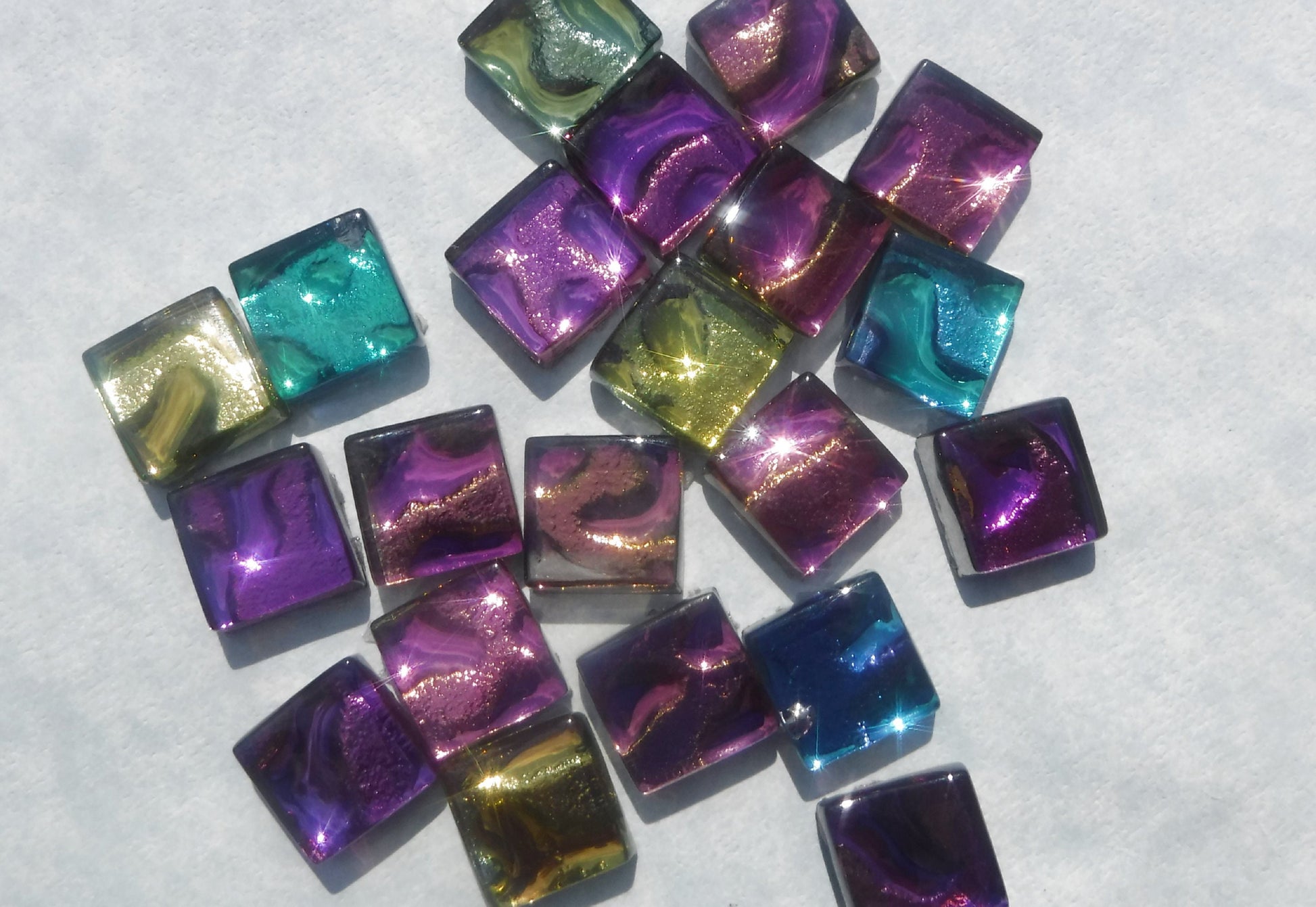 Metallic Glass Tiles - Molten Metal Look Mosaic Tiles - Half Inch Mixed Bright Colors - 25 Tiles
