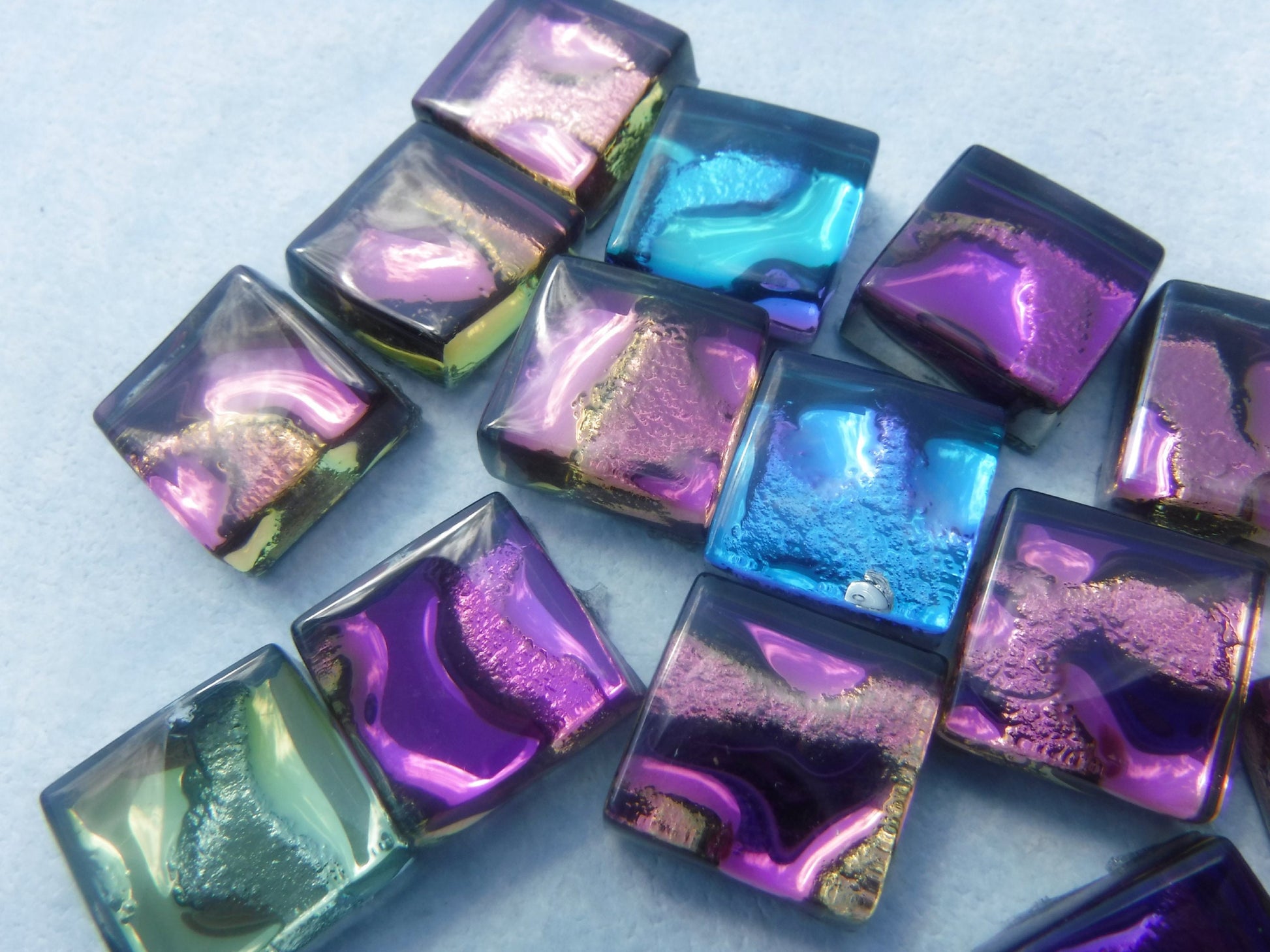 Metallic Glass Tiles - Molten Metal Look Mosaic Tiles - Half Inch Mixed Bright Colors - 25 Tiles