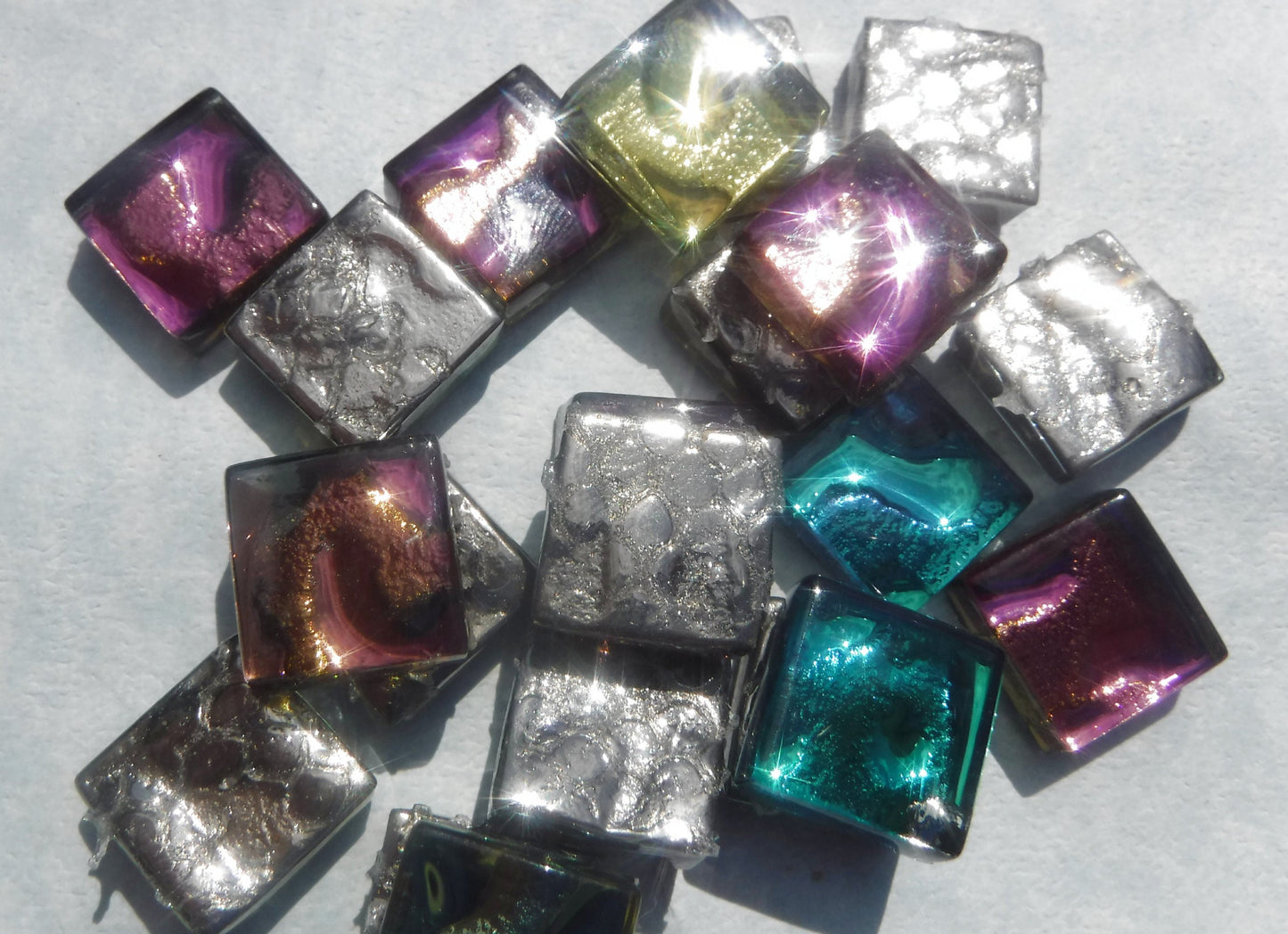 Metallic Glass Tiles - Molten Metal Look Mosaic Tiles - Half Inch Mixed Bright Colors - 25 Tiles