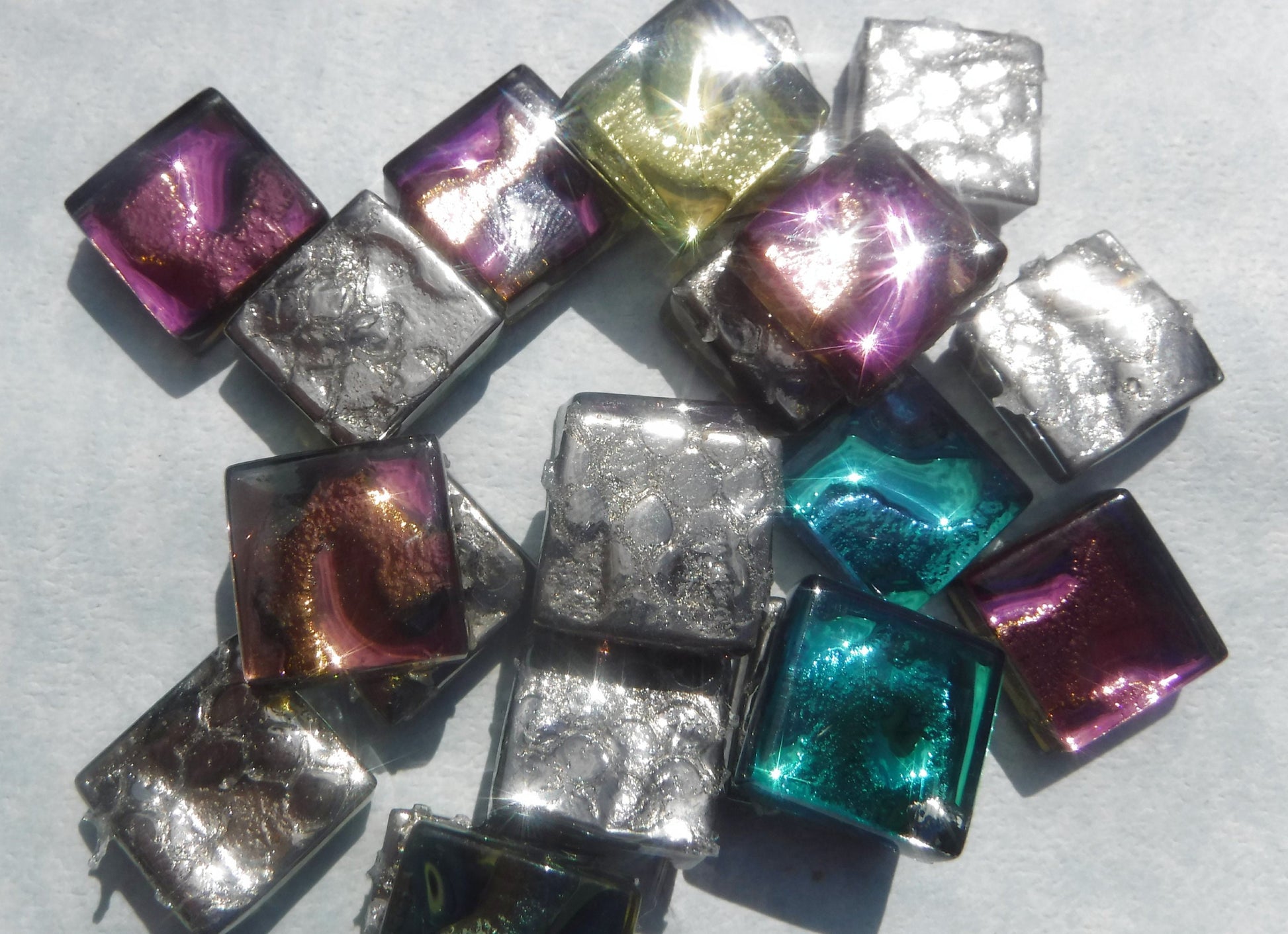 Metallic Glass Tiles - Molten Metal Look Mosaic Tiles - Half Inch Mixed Bright Colors - 25 Tiles