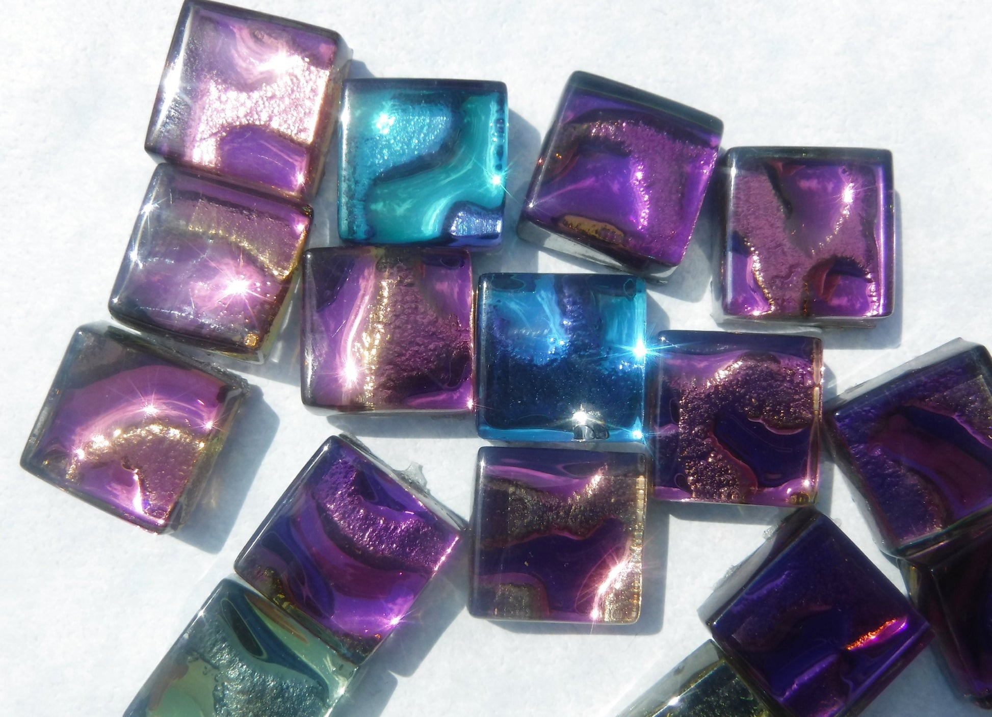 Metallic Glass Tiles - Molten Metal Look Mosaic Tiles - Half Inch Mixed Bright Colors - 25 Tiles