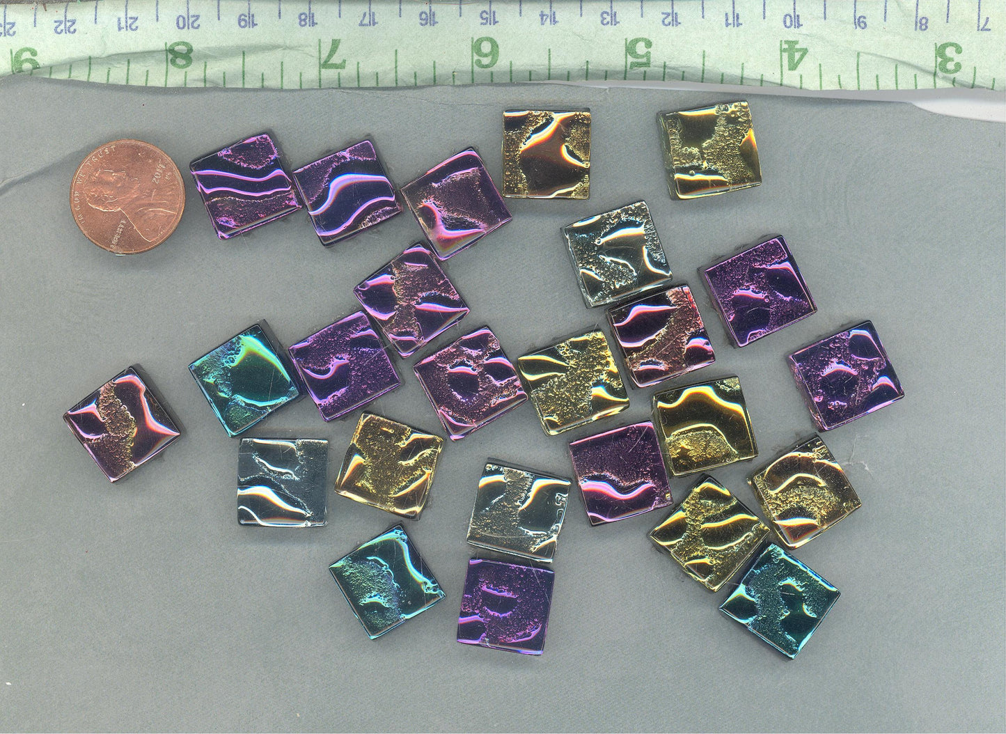 Metallic Glass Tiles - Molten Metal Look Mosaic Tiles - Half Inch Mixed Bright Colors - 25 Tiles