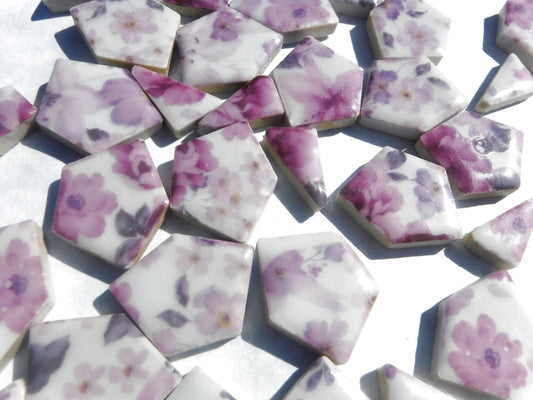 Pink and Purple Floral Chunky Mosaic Tiles in Assorted Puzzle Sizes - Half Pound