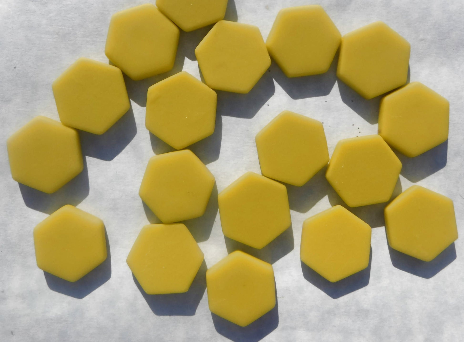 Yellow Hexagon Mosaic Tiles - 25 Glass 23mm MATTE Tiles in Mellow Yellow color