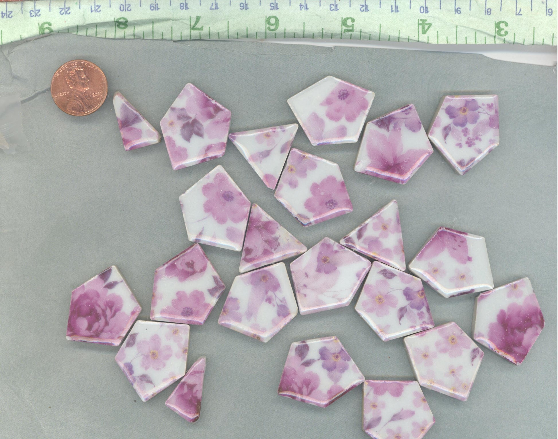 Pink and Purple Floral Chunky Mosaic Tiles in Assorted Puzzle Sizes - Half Pound