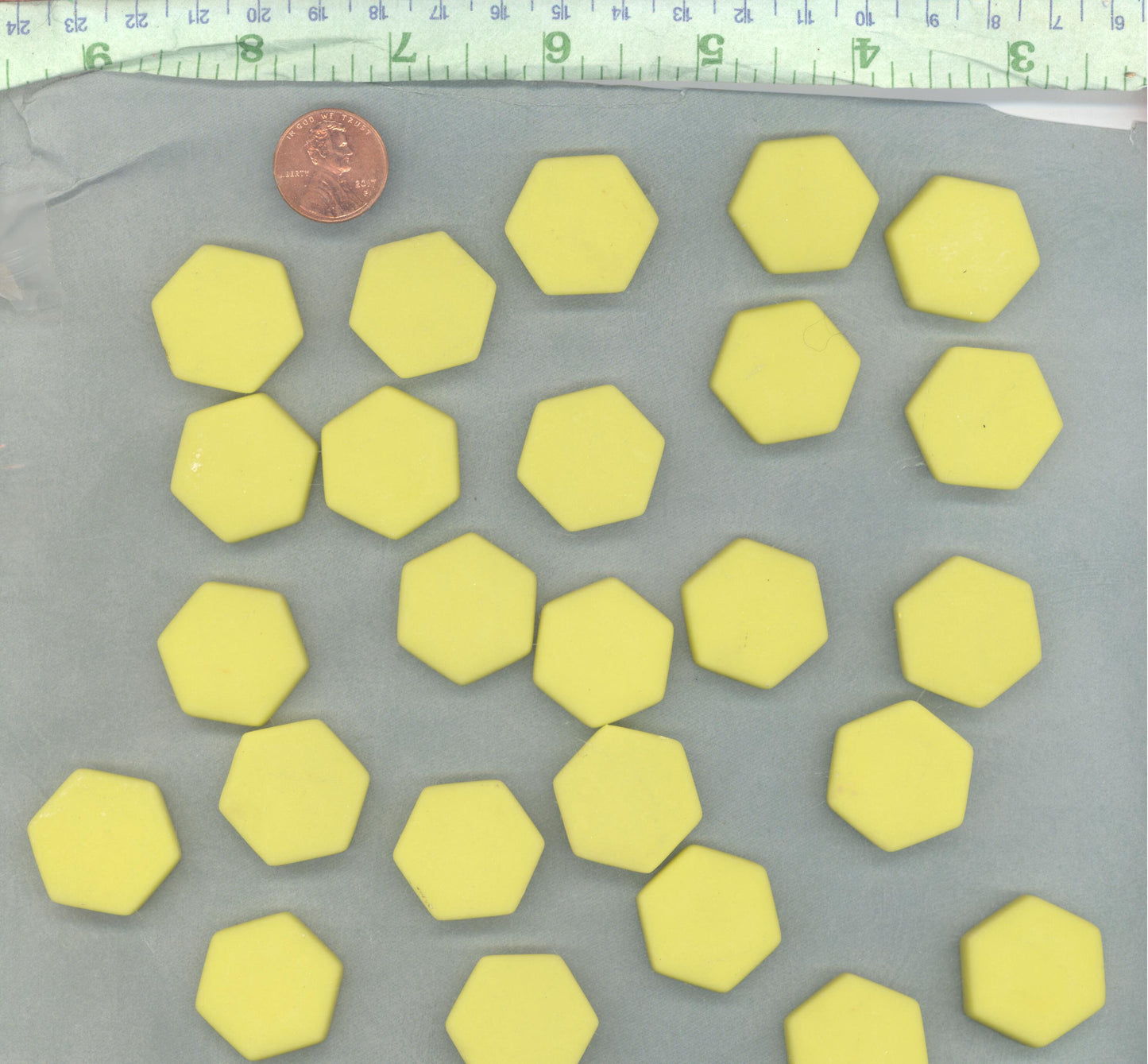 Yellow Hexagon Mosaic Tiles - 25 Glass 23mm MATTE Tiles in Mellow Yellow color