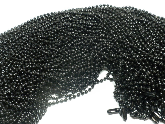 Black Ball Chain Necklaces - 24 inch - 2.4mm Diameter - Set of 25