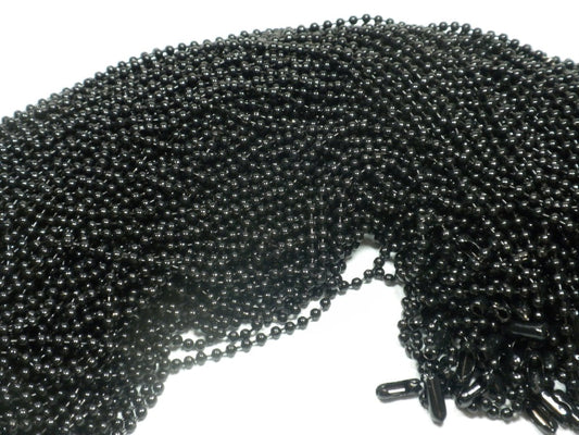 Black Ball Chain Necklaces - 24 inch - 2.4mm Diameter - Set of 10