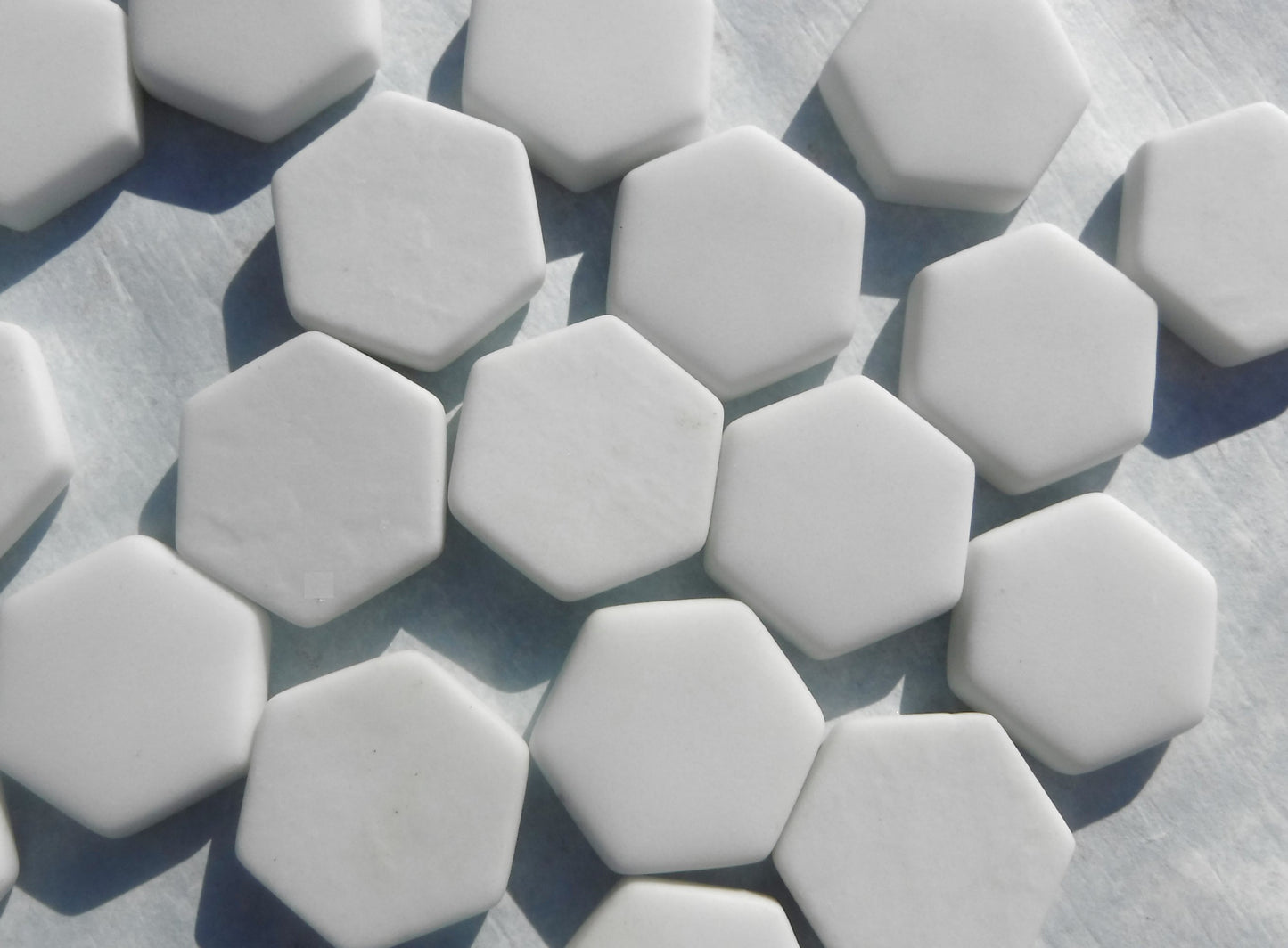 White Hexagon Mosaic Tiles - 25 Glass 23mm MATTE Tiles