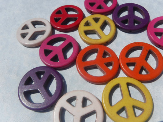 Colorful Peace Symbol Beads - 30mm - Set of 10 Large Peace Signs