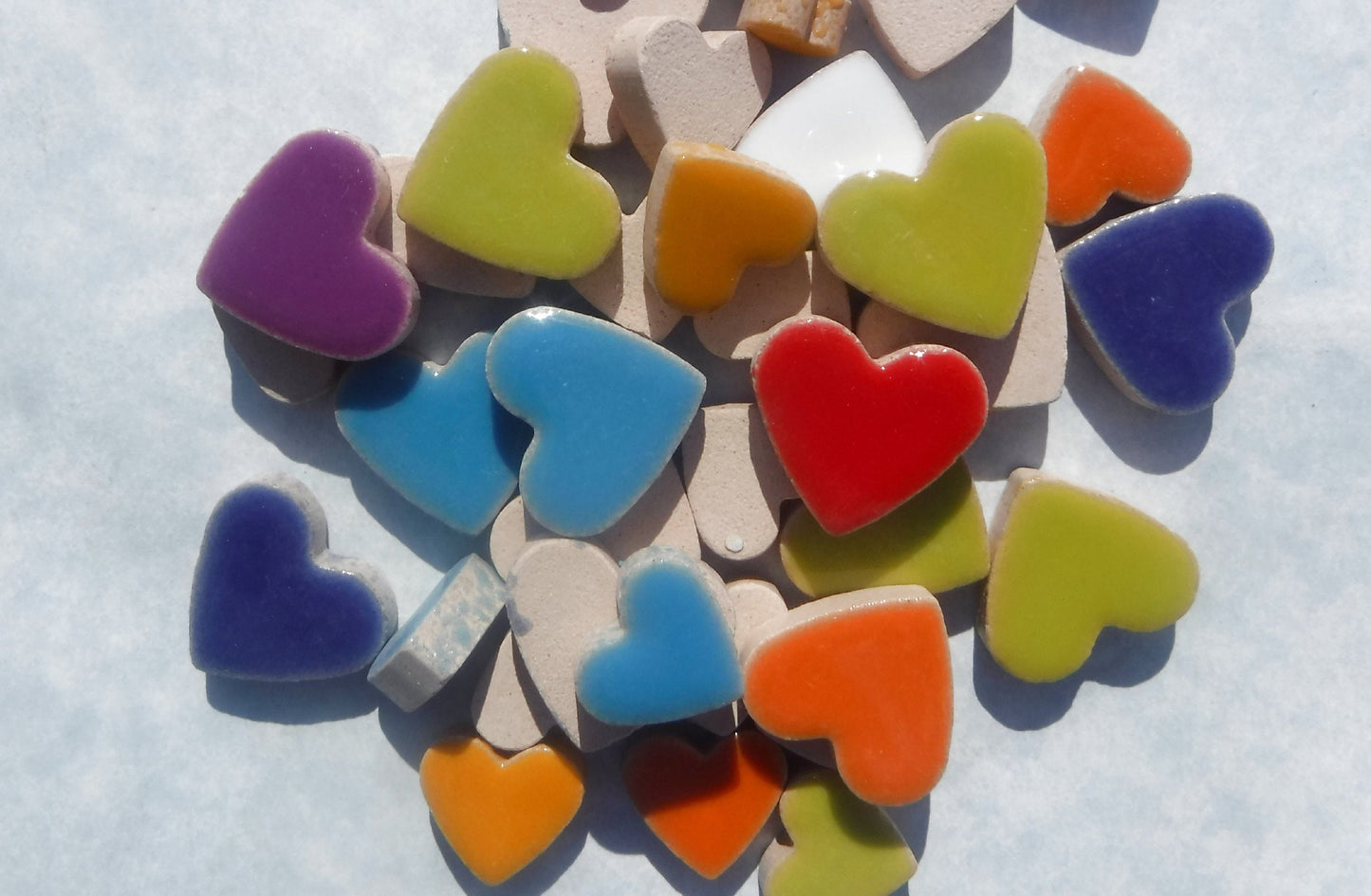 Wild at Heart Mix - Assorted Colors of Ceramic Heart Mosaic Tiles - 50g