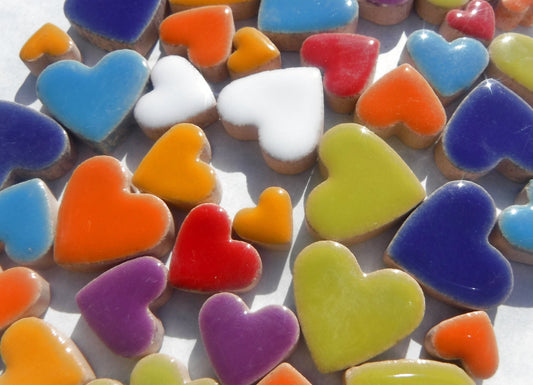 Wild at Heart Mix - Assorted Colors of Ceramic Heart Mosaic Tiles - 50g