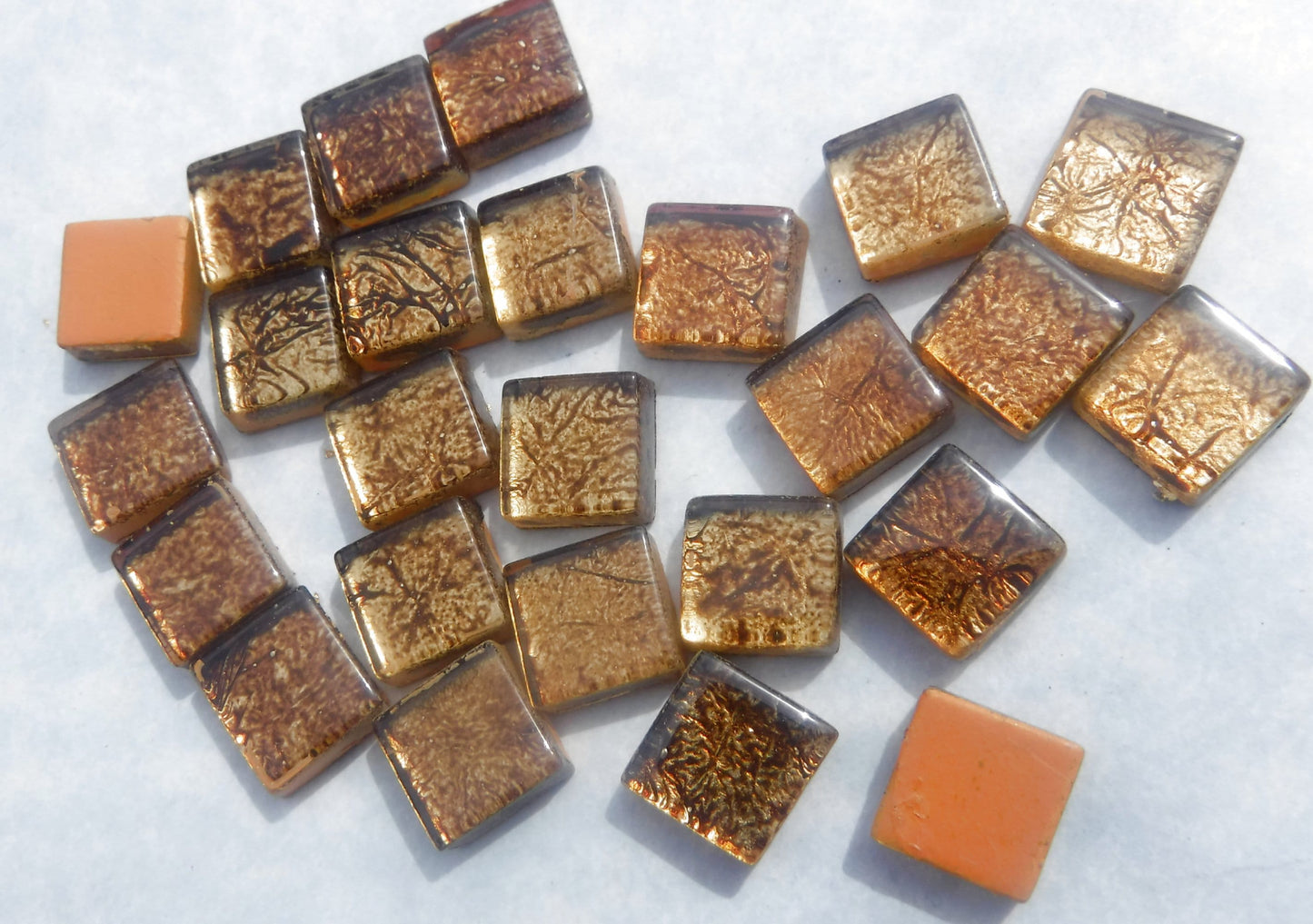 Bronze Foil Mini Square Crystal Tiles - 10mm - 50g Metallic Glass Tiles - Approx 50 Tiles