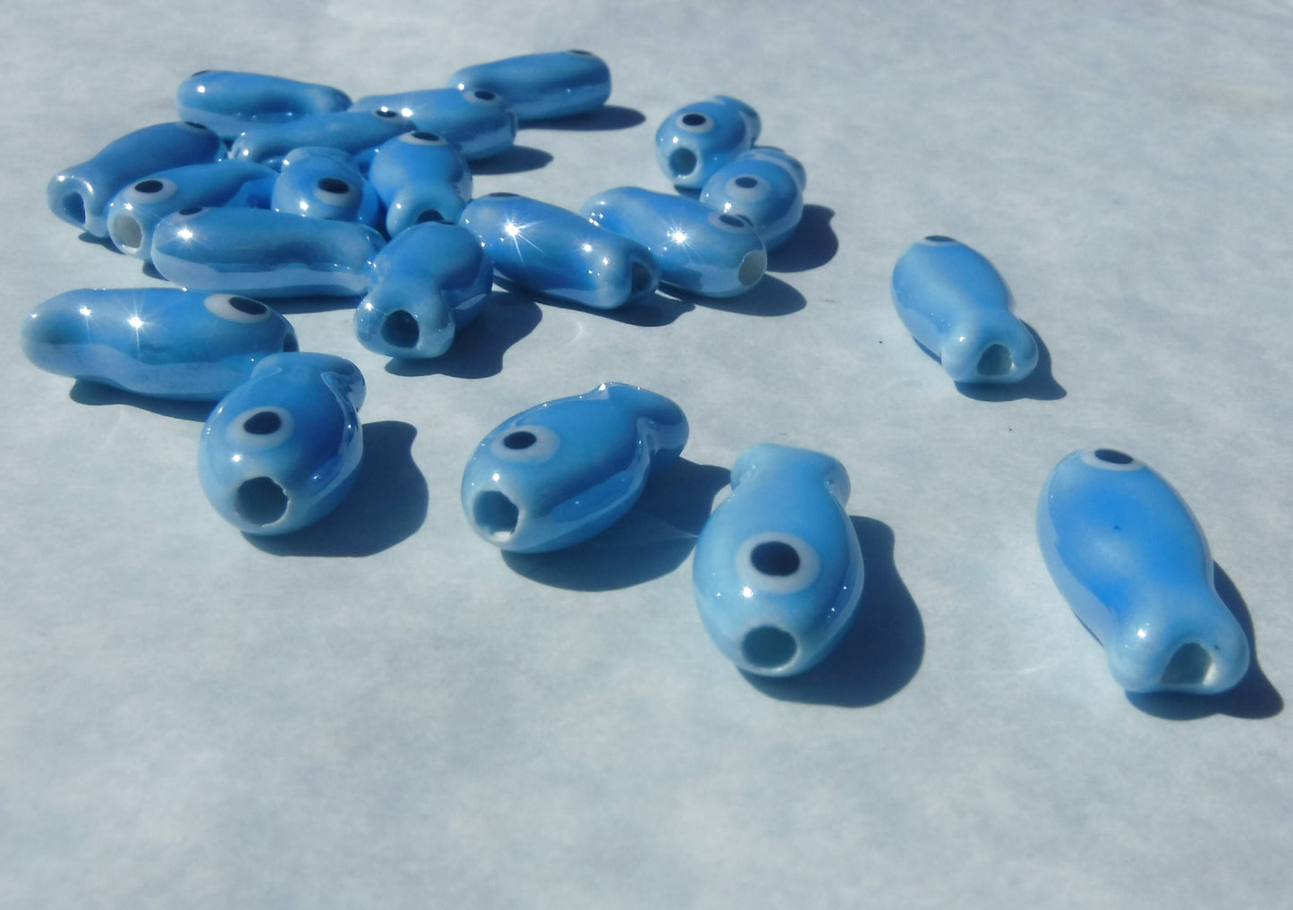 Blue Fish Beads - Ceramic Mosaic Tiles - Small Fish Beads - Jewelry Supplies