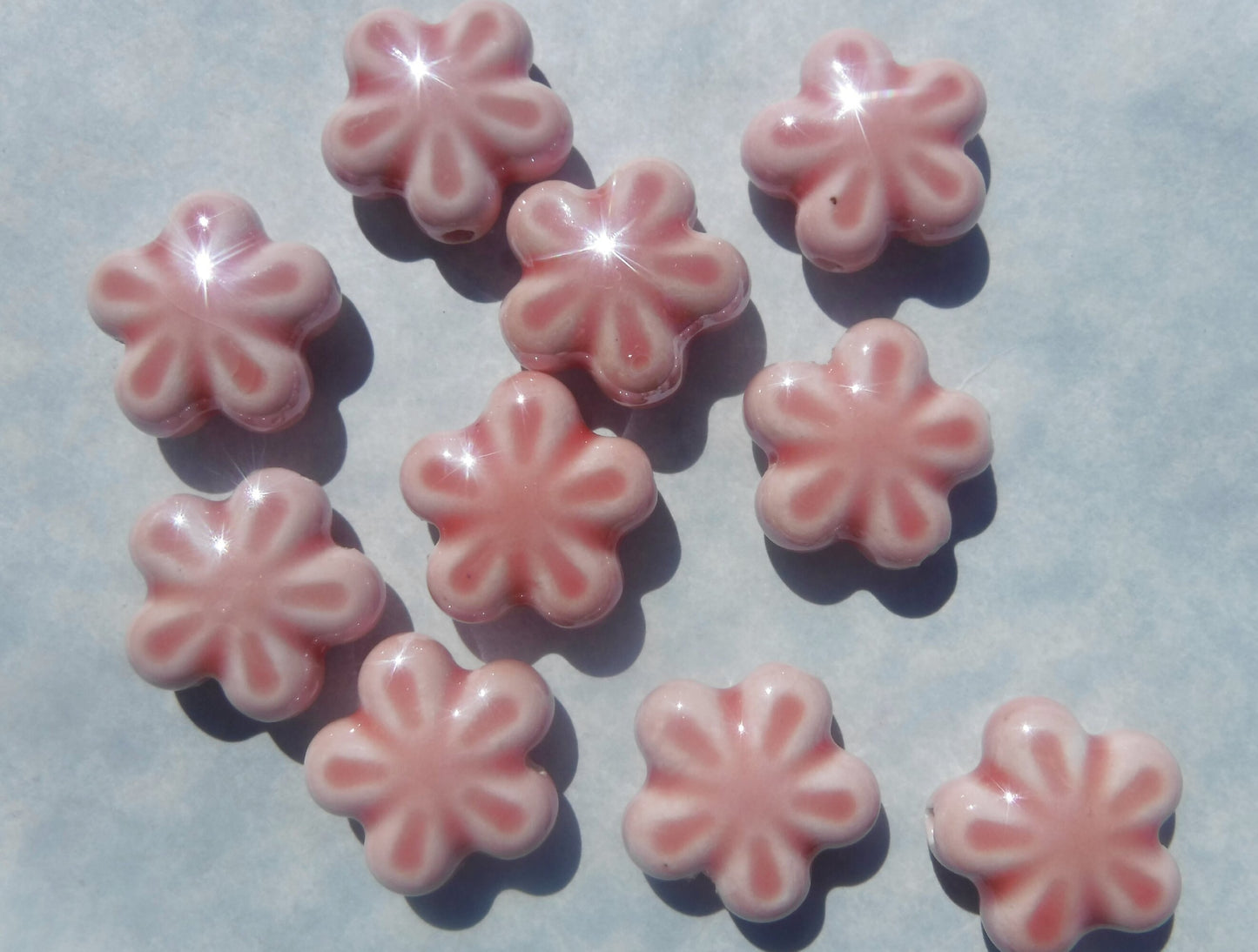 Peach Flower Beads - Orange Ceramic Mosaic Tiles - Jewelry Supplies