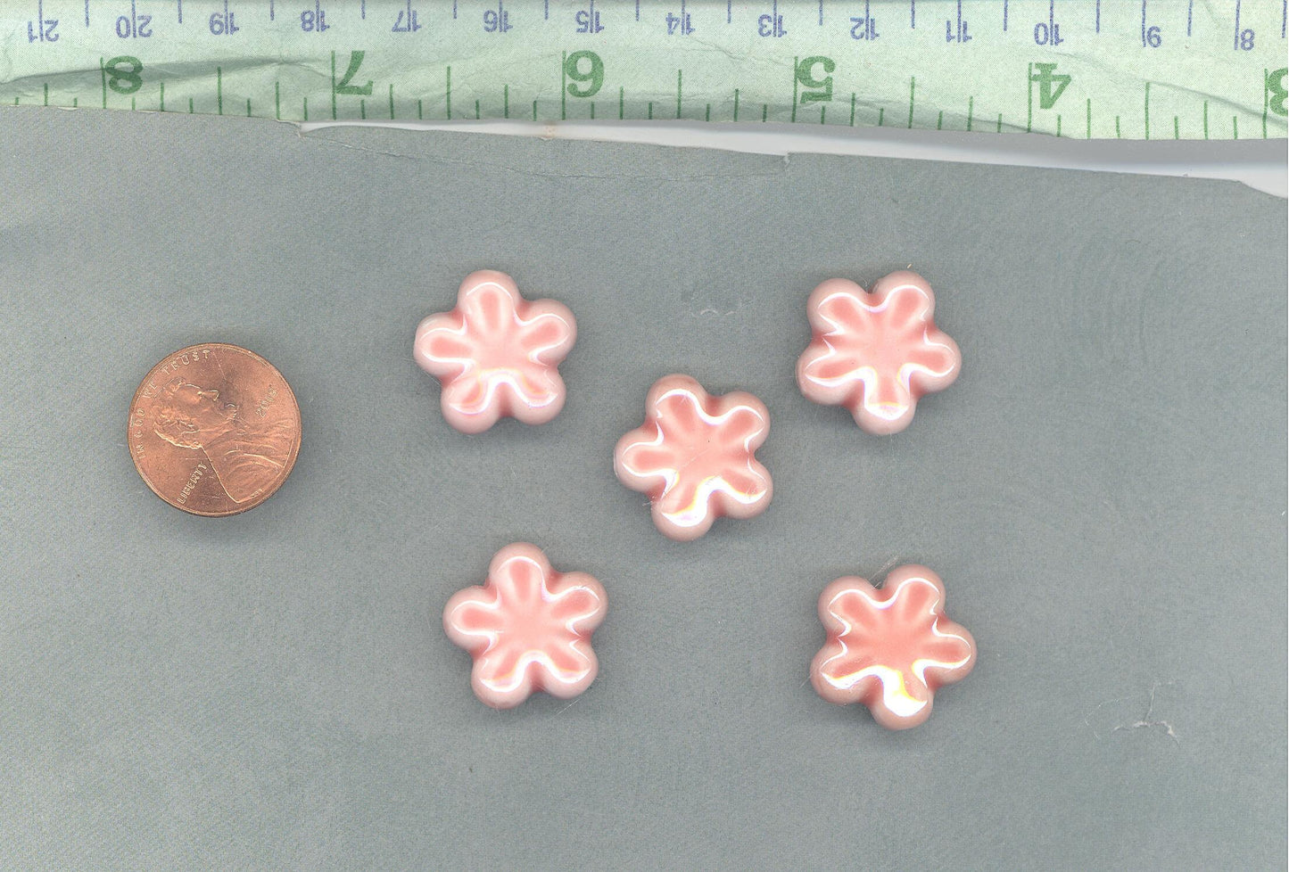 Peach Flower Beads - Orange Ceramic Mosaic Tiles - Jewelry Supplies