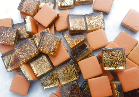 Bronze Foil Mini Square Crystal Tiles - 10mm - 50g Metallic Glass Tiles - Approx 50 Tiles