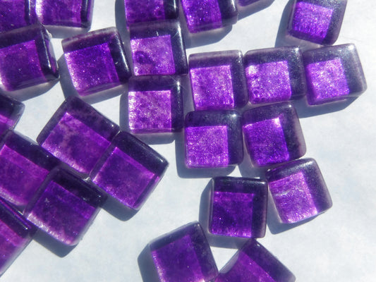 Deep Purple Foil Square Crystal Tiles - 12mm - 50g Dark Magenta Metallic Glass Tiles