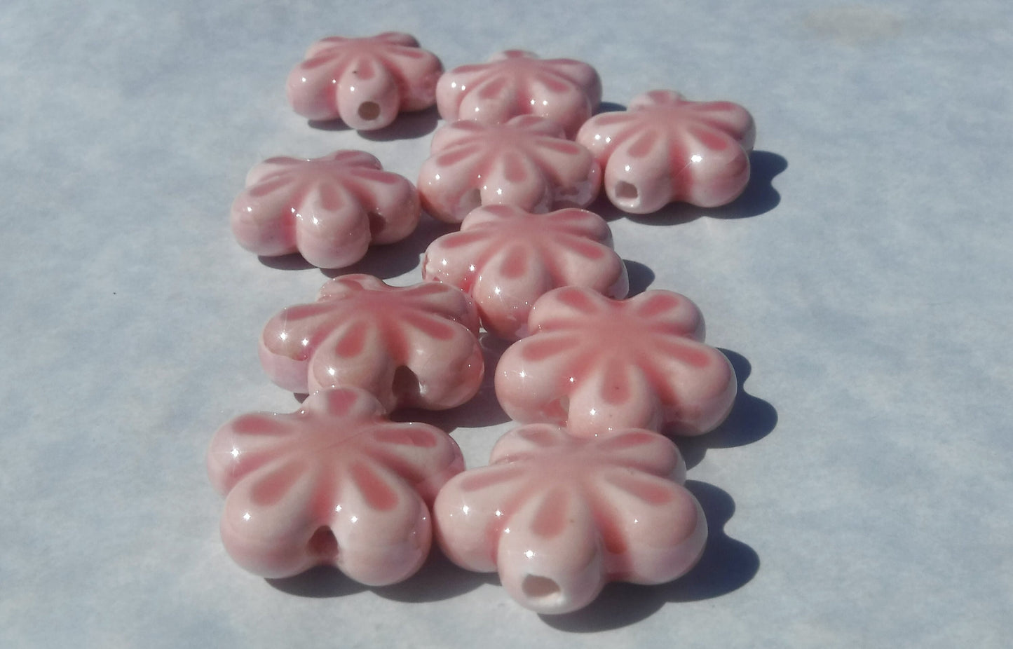 Peach Flower Beads - Orange Ceramic Mosaic Tiles - Jewelry Supplies