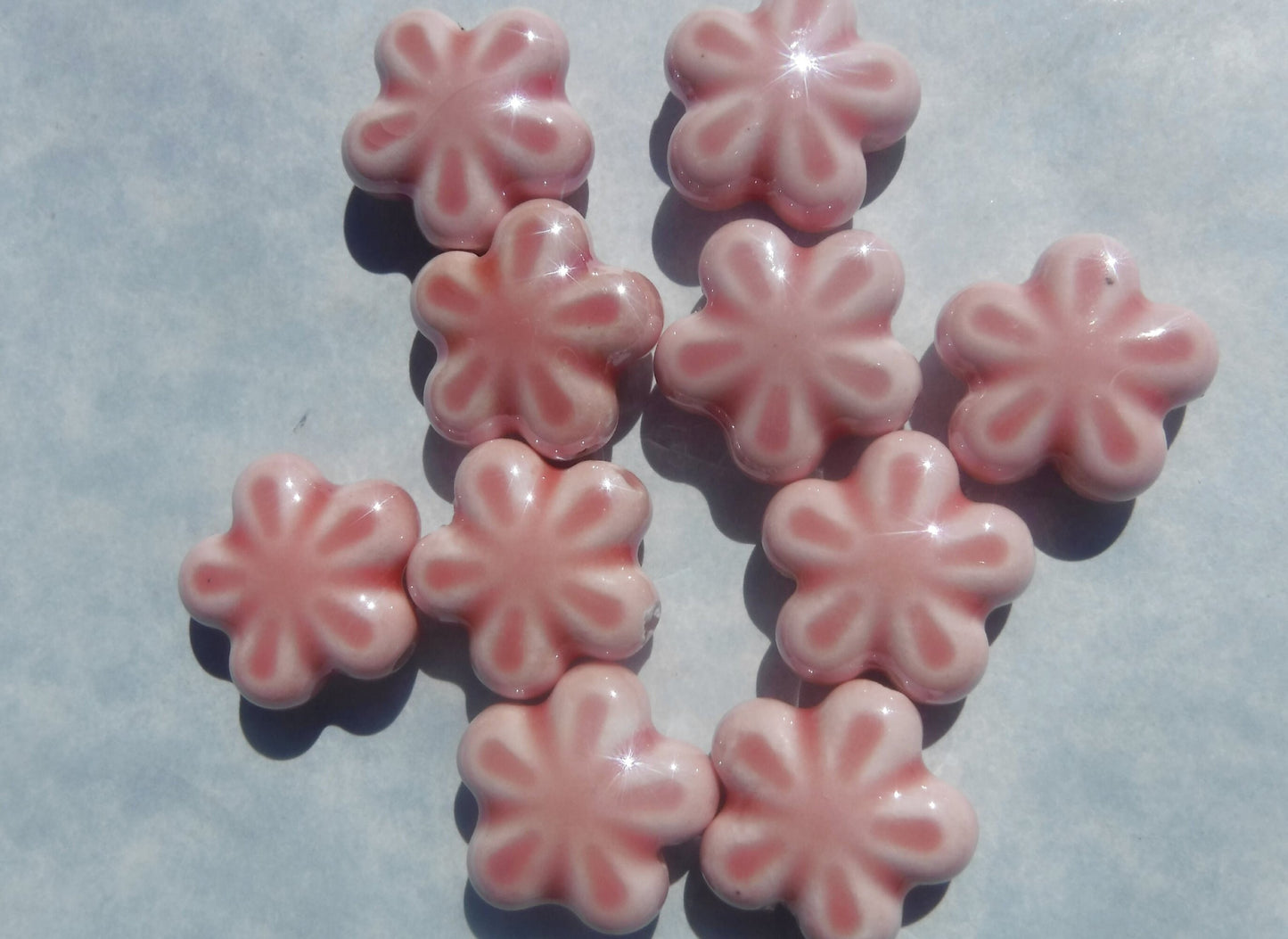 Peach Flower Beads - Orange Ceramic Mosaic Tiles - Jewelry Supplies